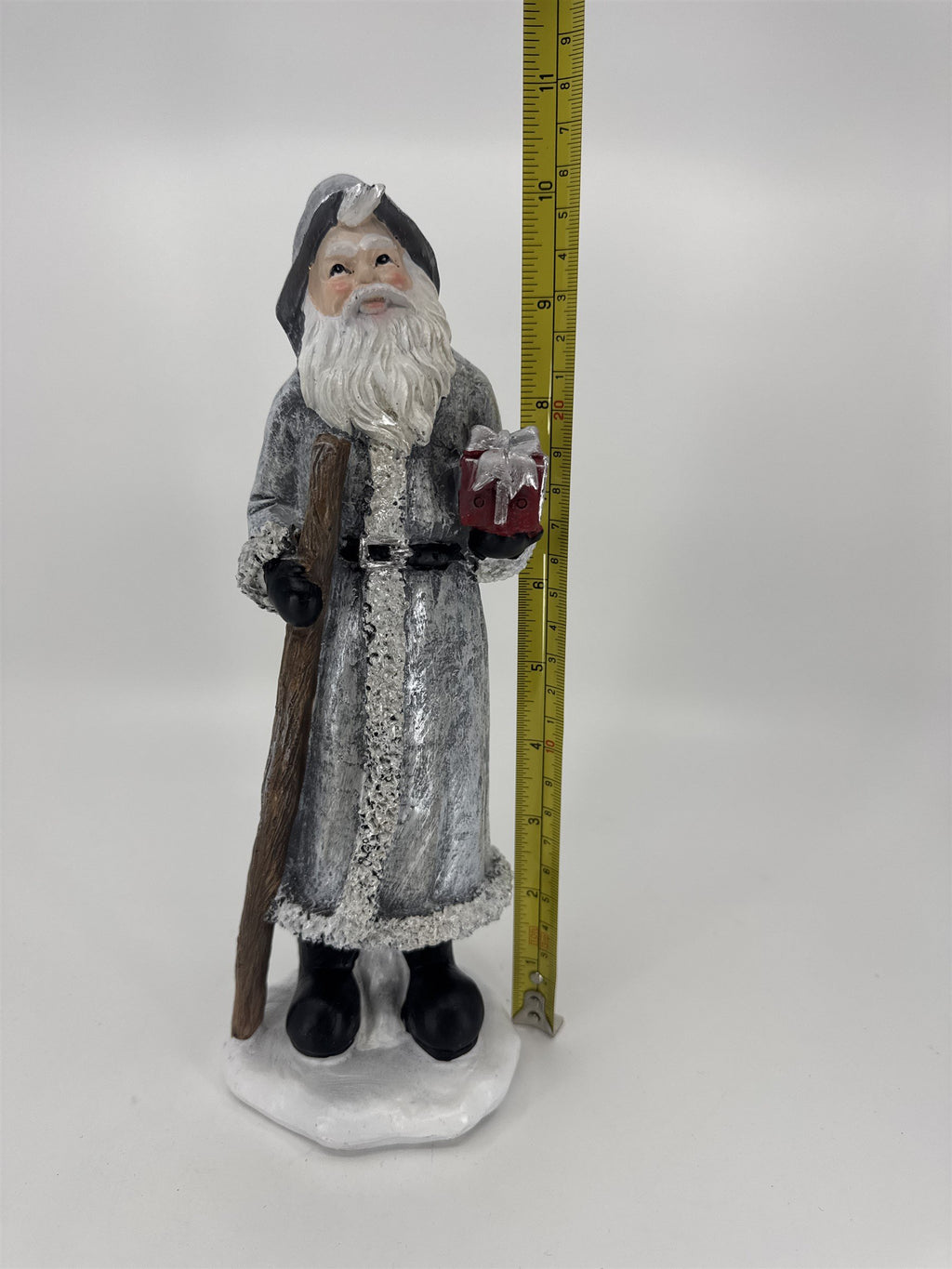 Vintage Old World Santa Claus Saint Nicholas Figurine Walking Stick and Present
