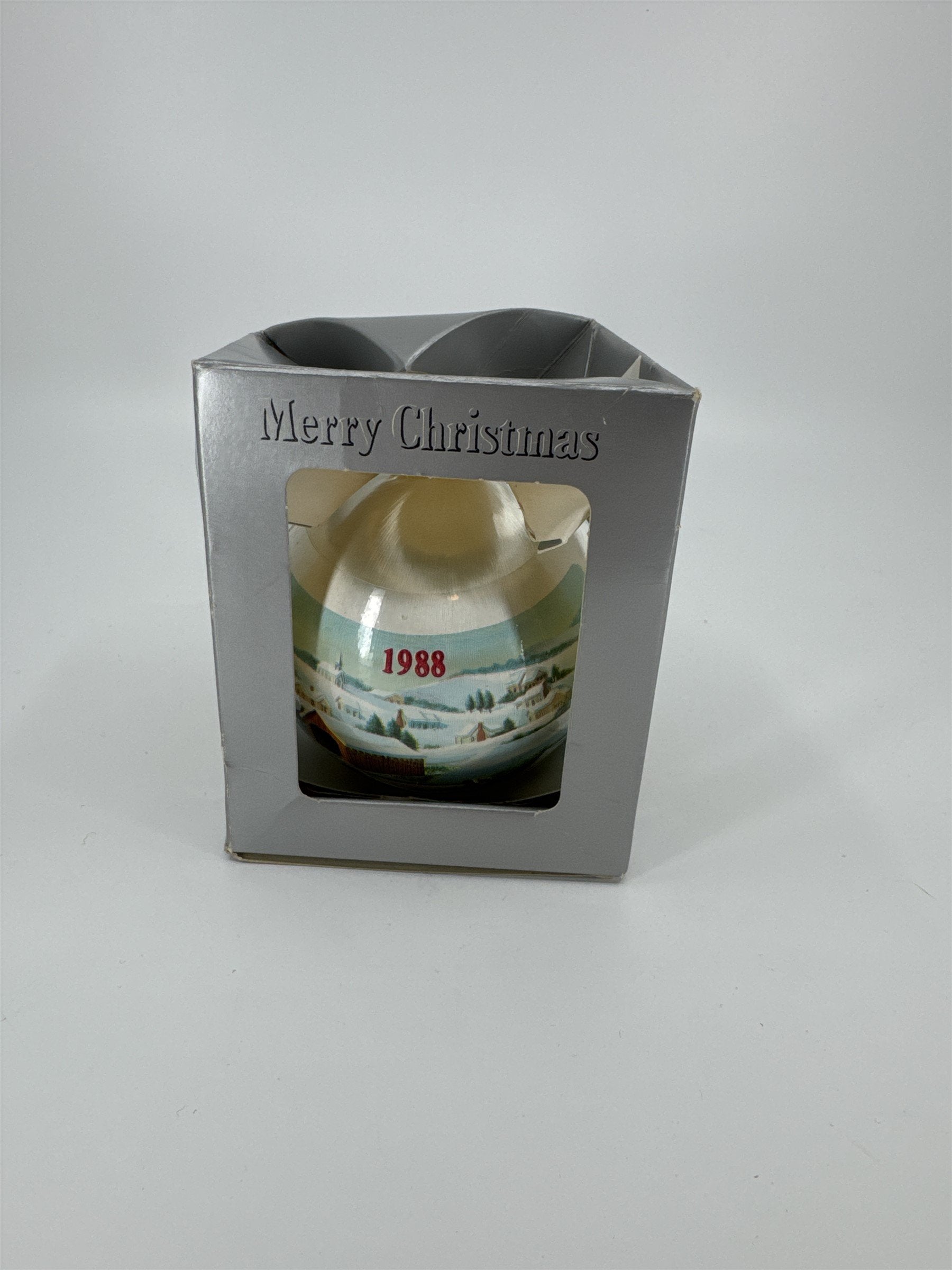 Vintage 1988 Hallmark Christmas Ornament Kmart Ball Shining Glass Barn Sleigh