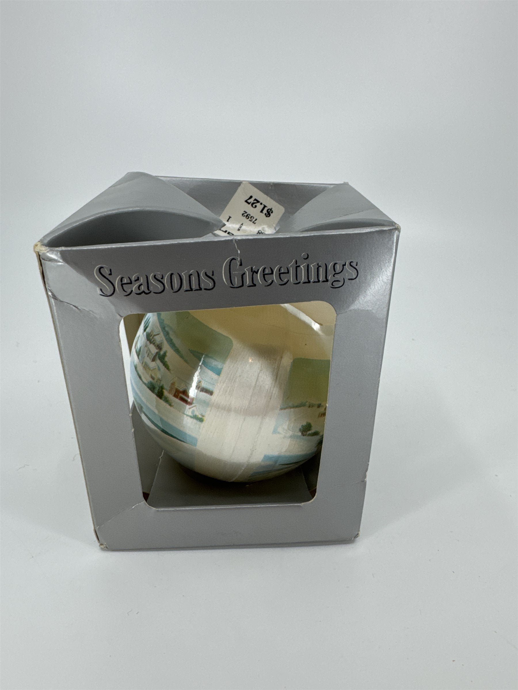 Vintage 1988 Hallmark Christmas Ornament Kmart Ball Shining Glass Barn Sleigh