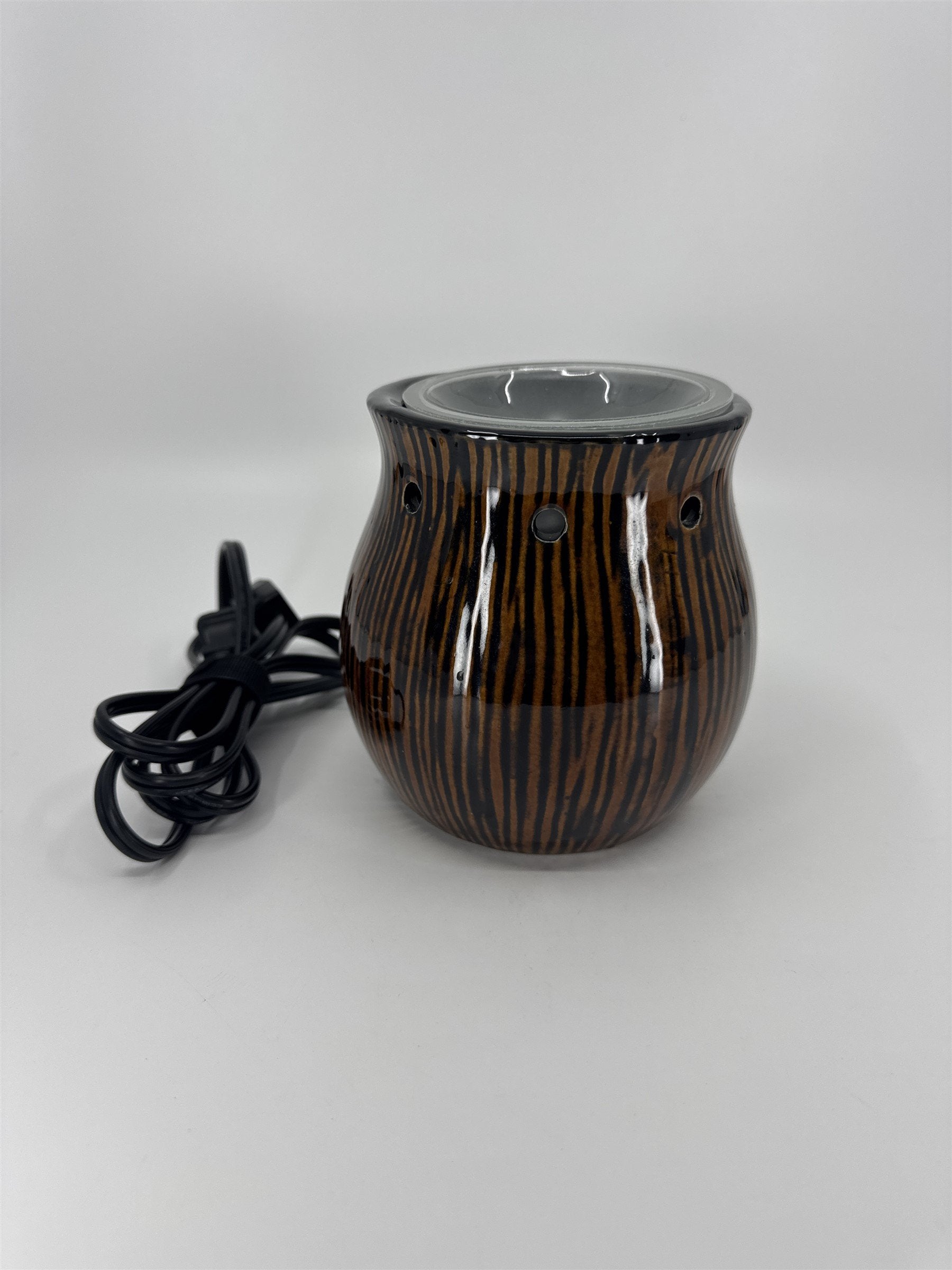 Scentsy Zingana Black Brown Stripes Wood-Grain Rustic Wax Warmer Heater WORKS