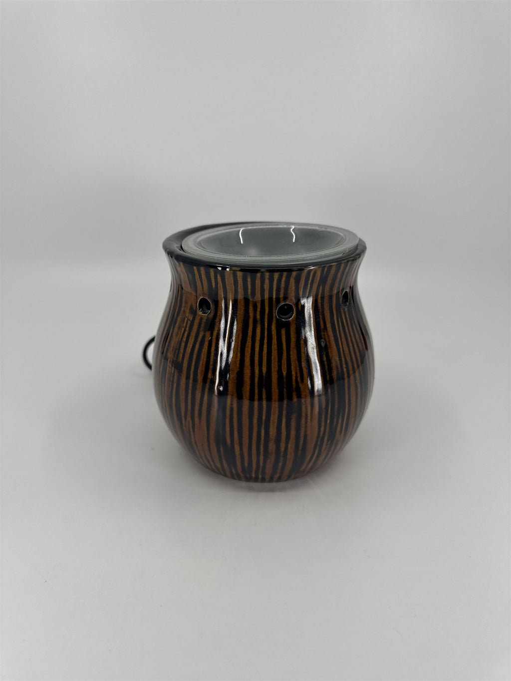 Scentsy Zingana Black Brown Stripes Wood-Grain Rustic Wax Warmer Heater WORKS