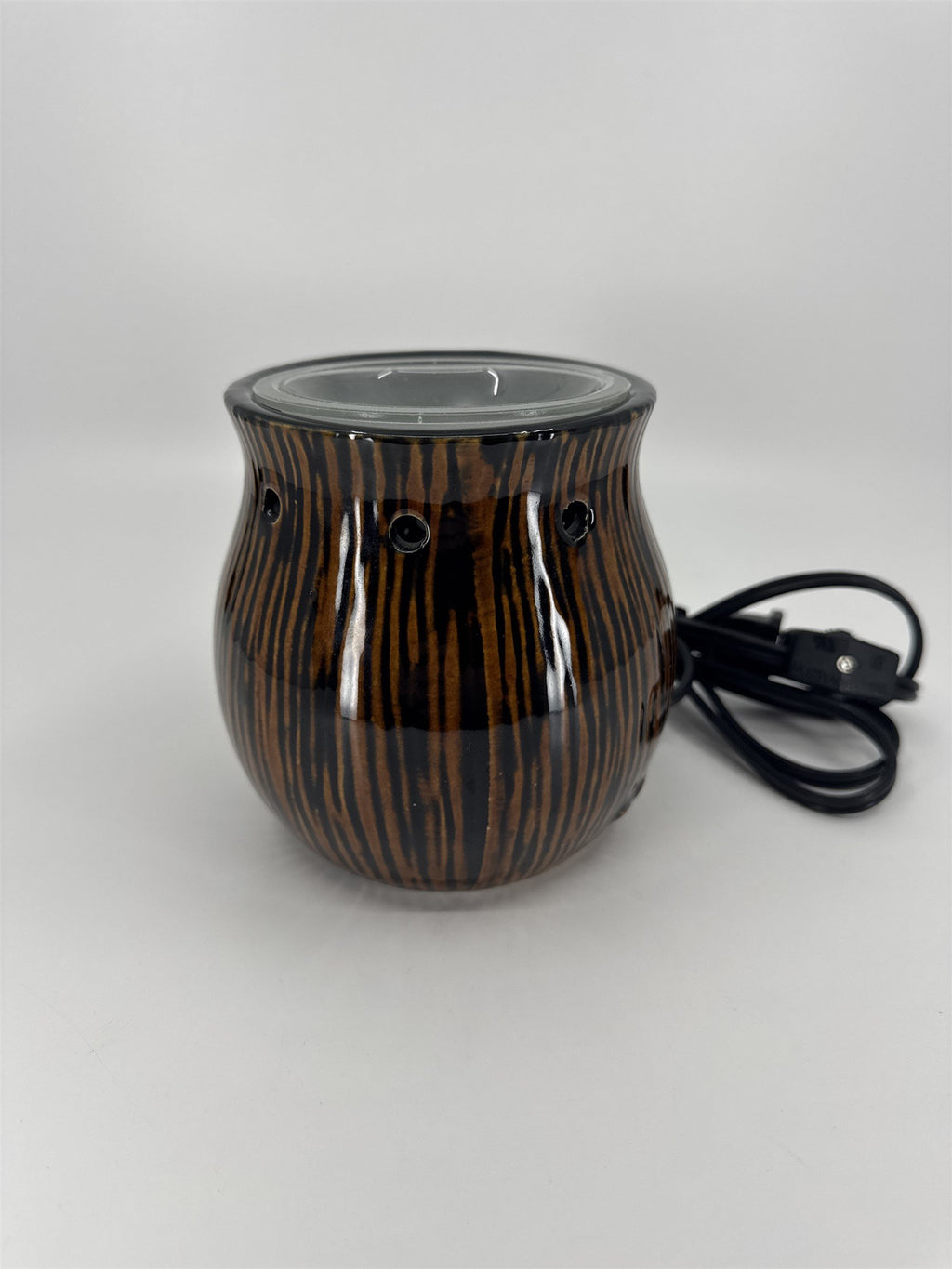 Scentsy Zingana Black Brown Stripes Wood-Grain Rustic Wax Warmer Heater WORKS