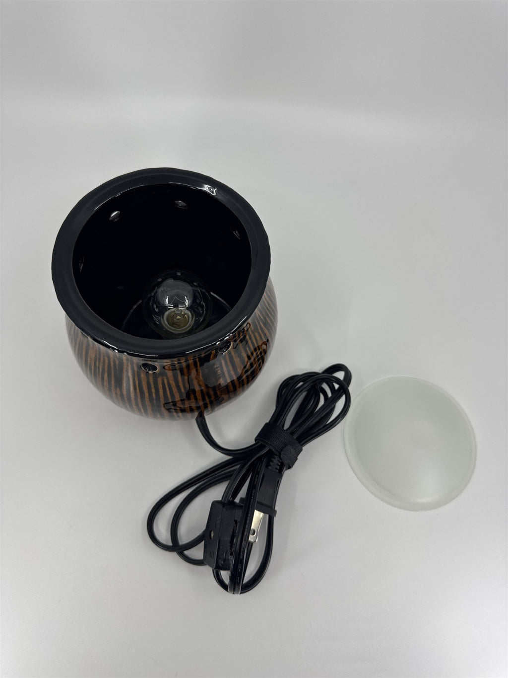 Scentsy Zingana Black Brown Stripes Wood-Grain Rustic Wax Warmer Heater WORKS