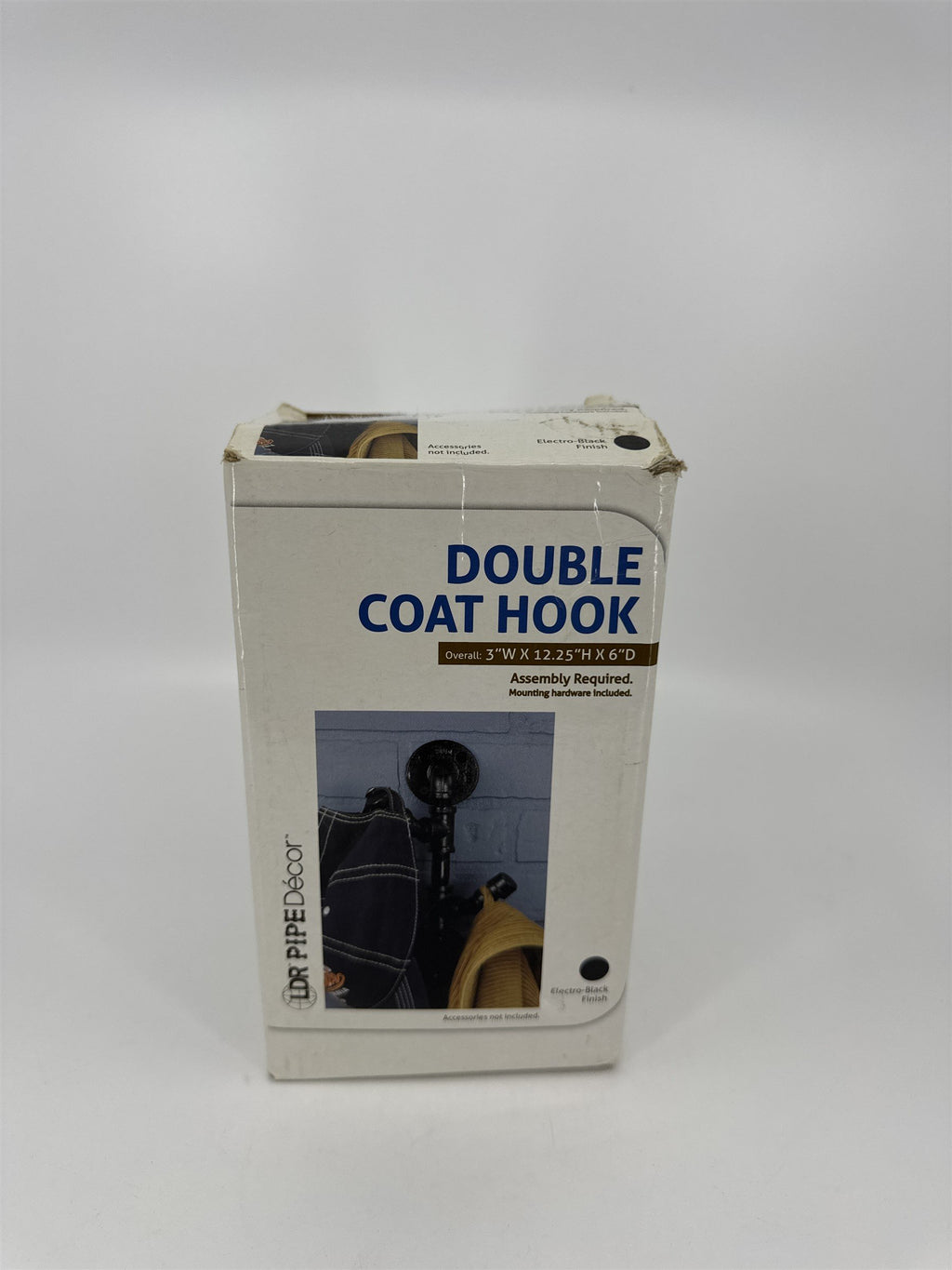 LDR Pipe Decor Double Coat Hook 3"x12.25"x6" Electro-Black Finish Dbl Coat Hook