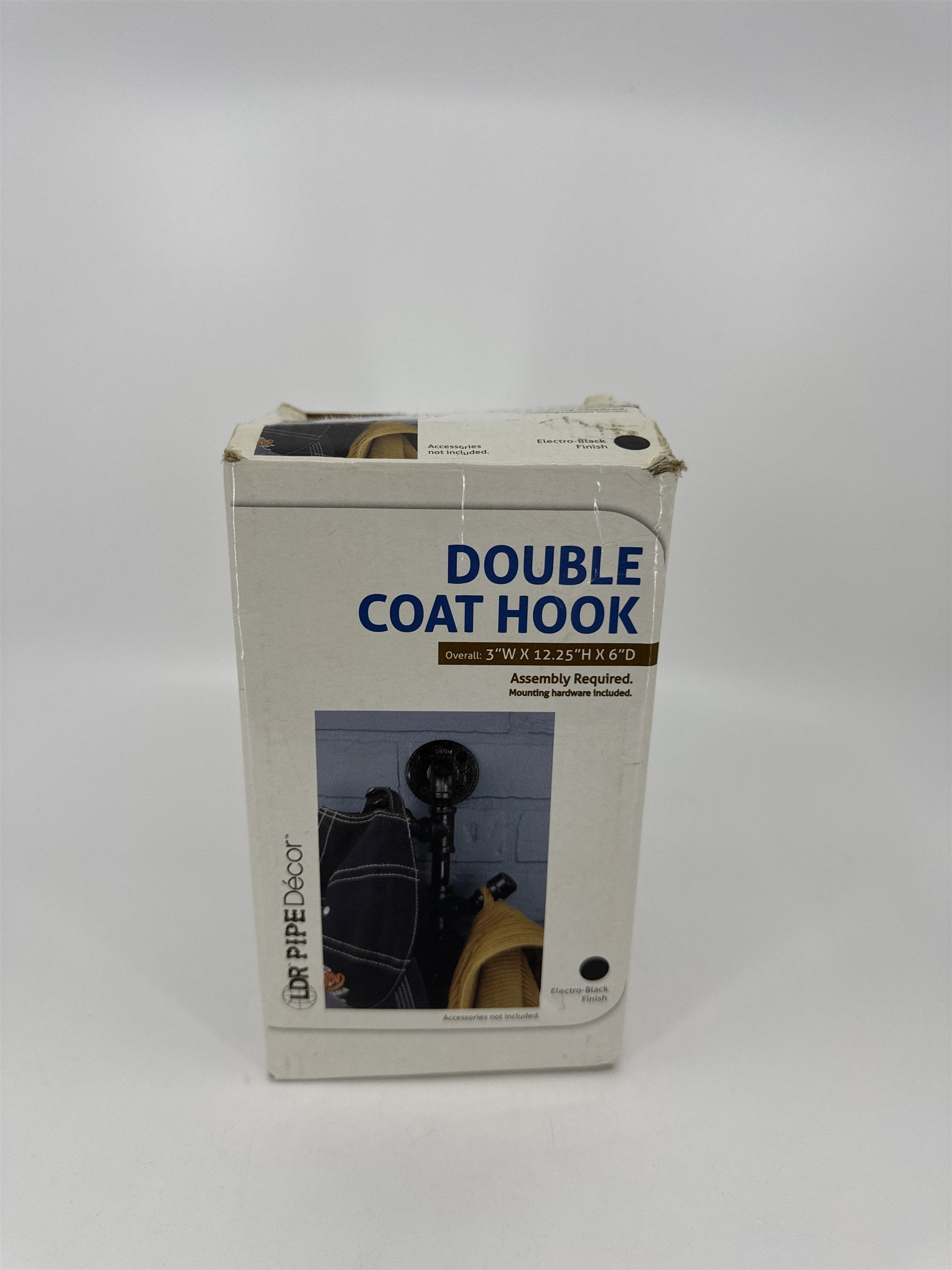 LDR Pipe Decor Double Coat Hook 3"x12.25"x6" Electro-Black Finish Dbl Coat Hook
