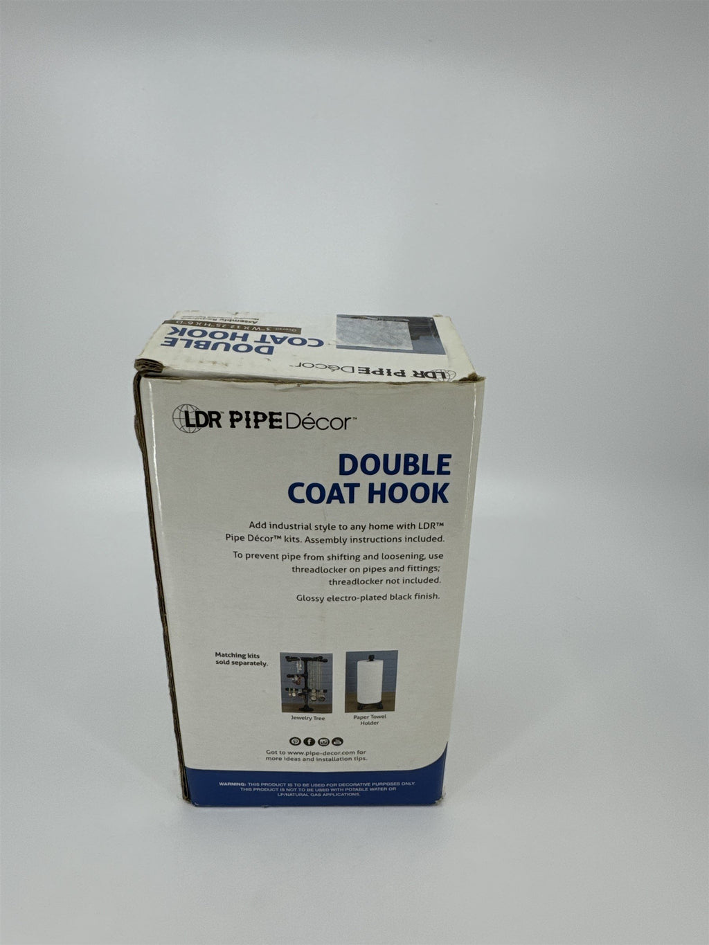 LDR Pipe Decor Double Coat Hook 3"x12.25"x6" Electro-Black Finish Dbl Coat Hook