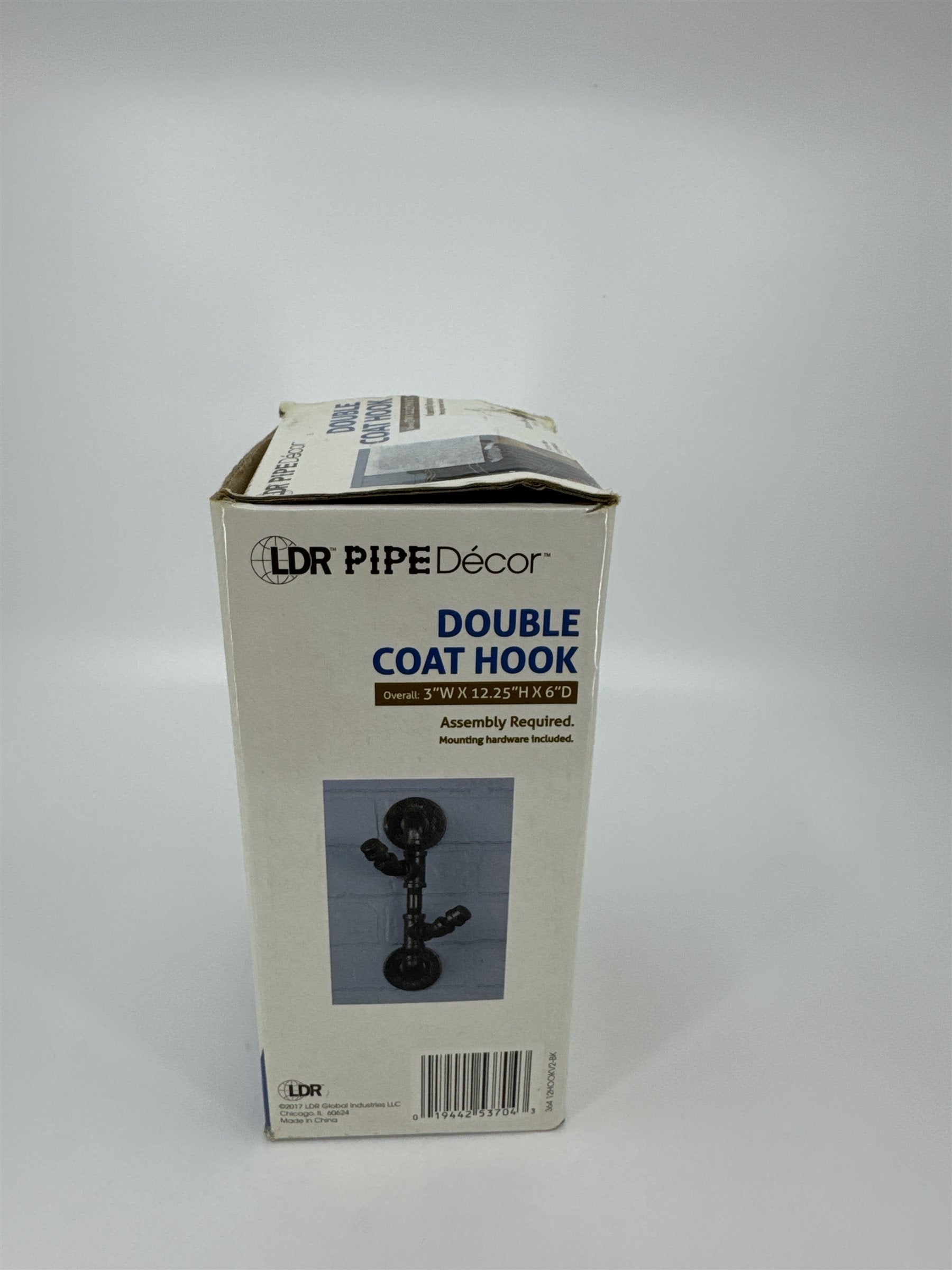 LDR Pipe Decor Double Coat Hook 3"x12.25"x6" Electro-Black Finish Dbl Coat Hook