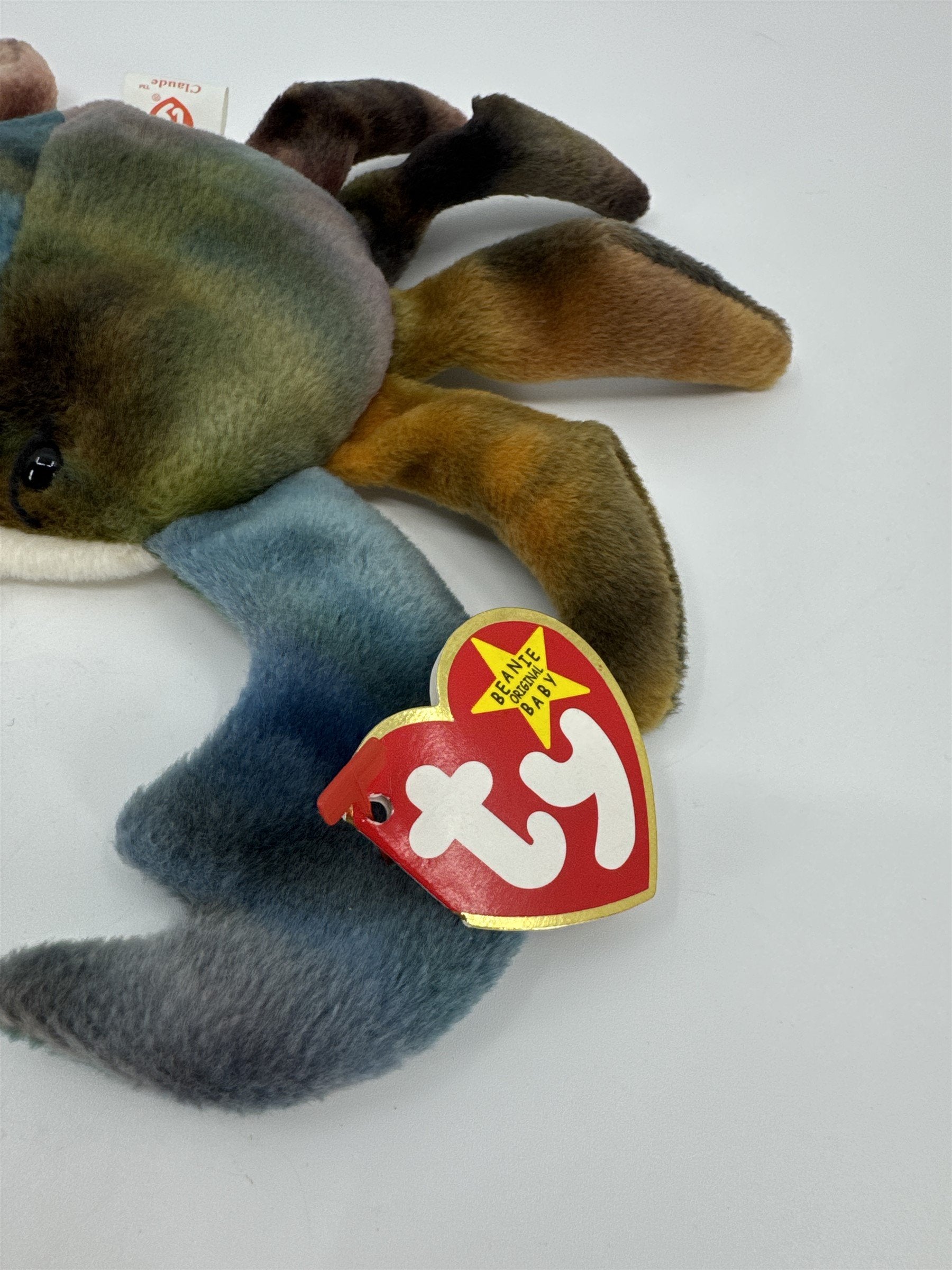 Vintage Ty Original Beanie Baby Claude the Crab 1996 NOS TAG ERROR Extra Space