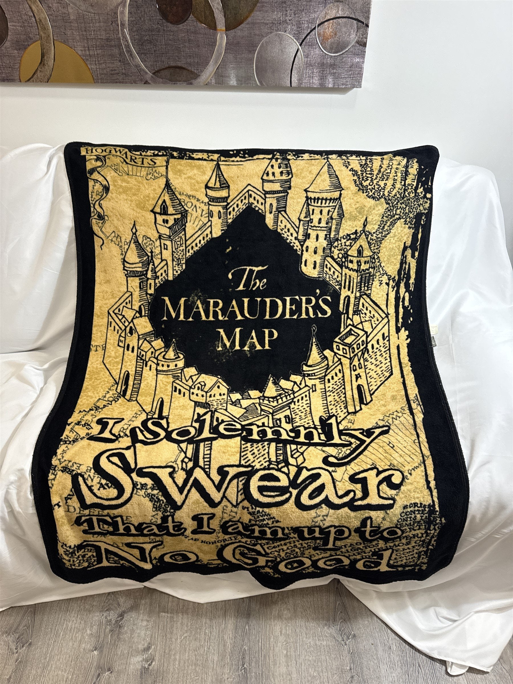 Harry Potter Marauder's Map Throw Blanket Northwest Black and Gold 48x60