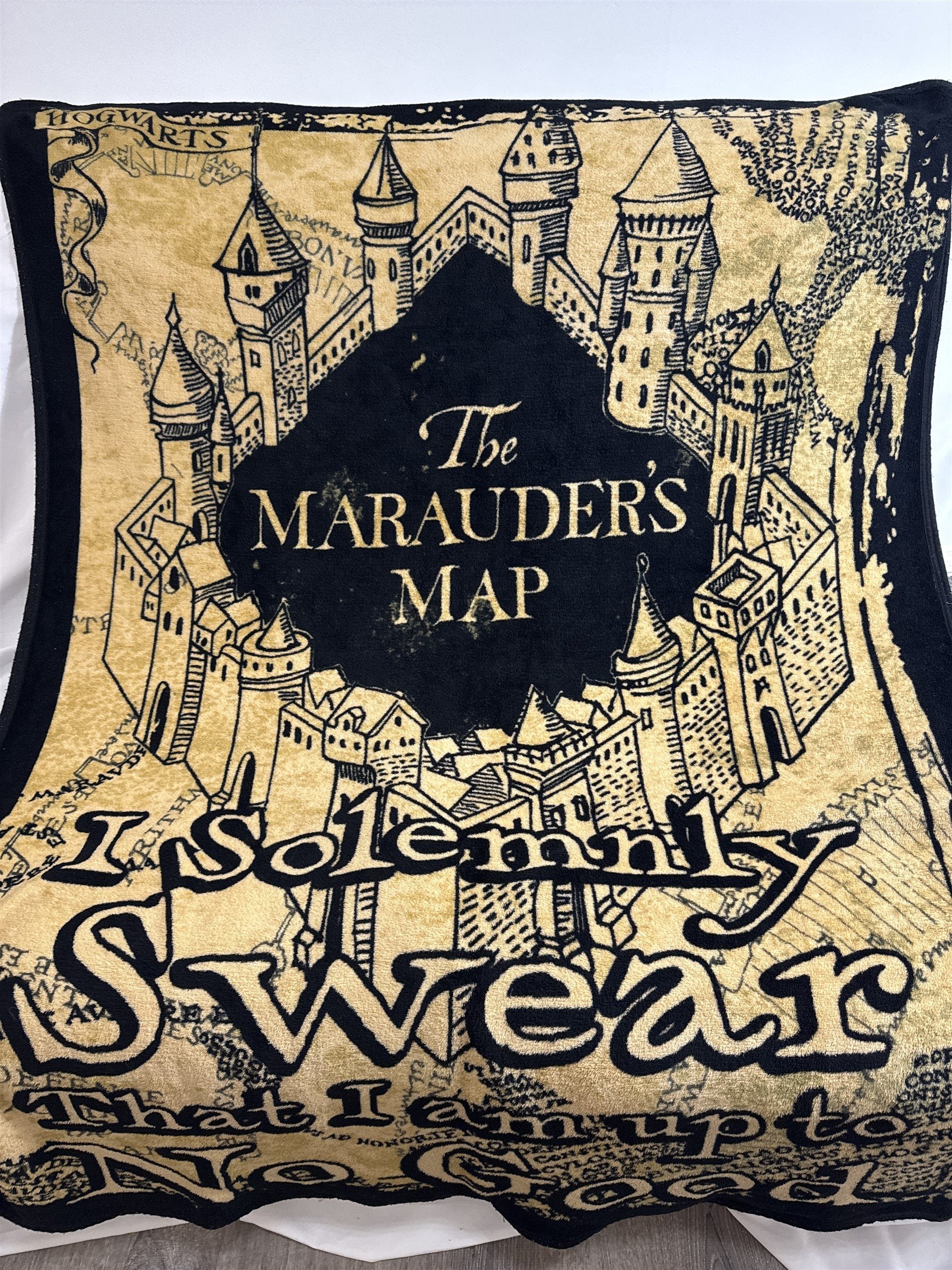 Harry Potter Marauder's Map Throw Blanket Northwest Black and Gold 48x60