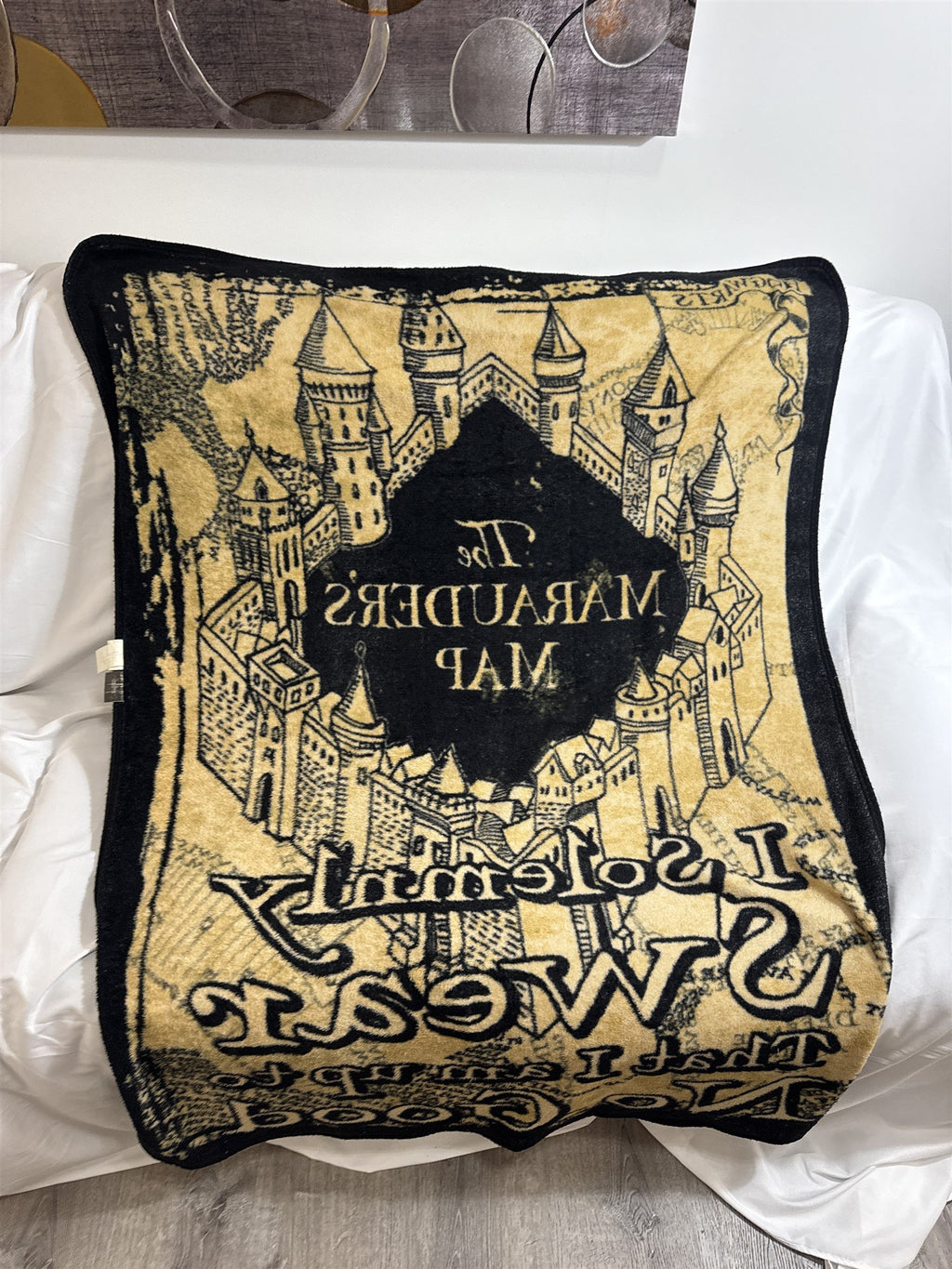 Harry Potter Marauder's Map Throw Blanket Northwest Black and Gold 48x60