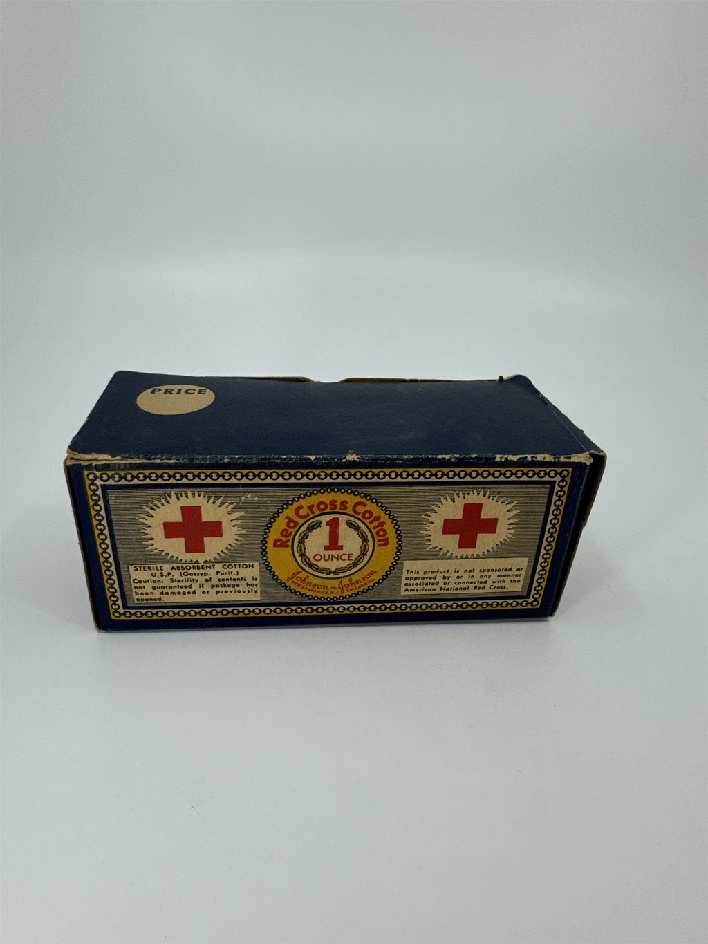 Vintage Johnson & Johnson Red Cross Cotton 1oz Box /w Original Cotton Contents