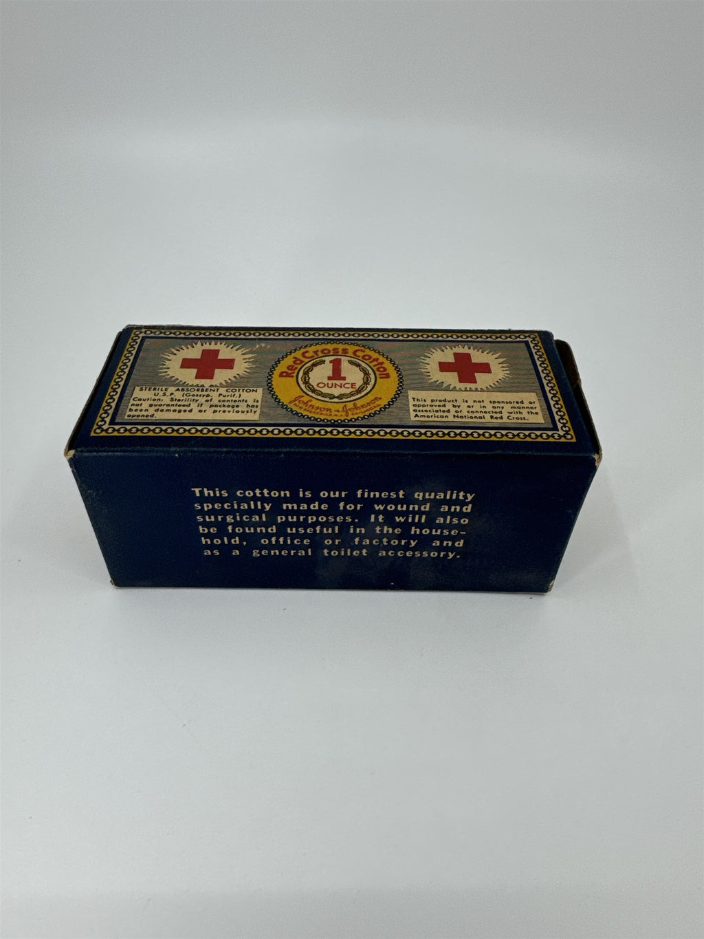Vintage Johnson & Johnson Red Cross Cotton 1oz Box /w Original Cotton Contents