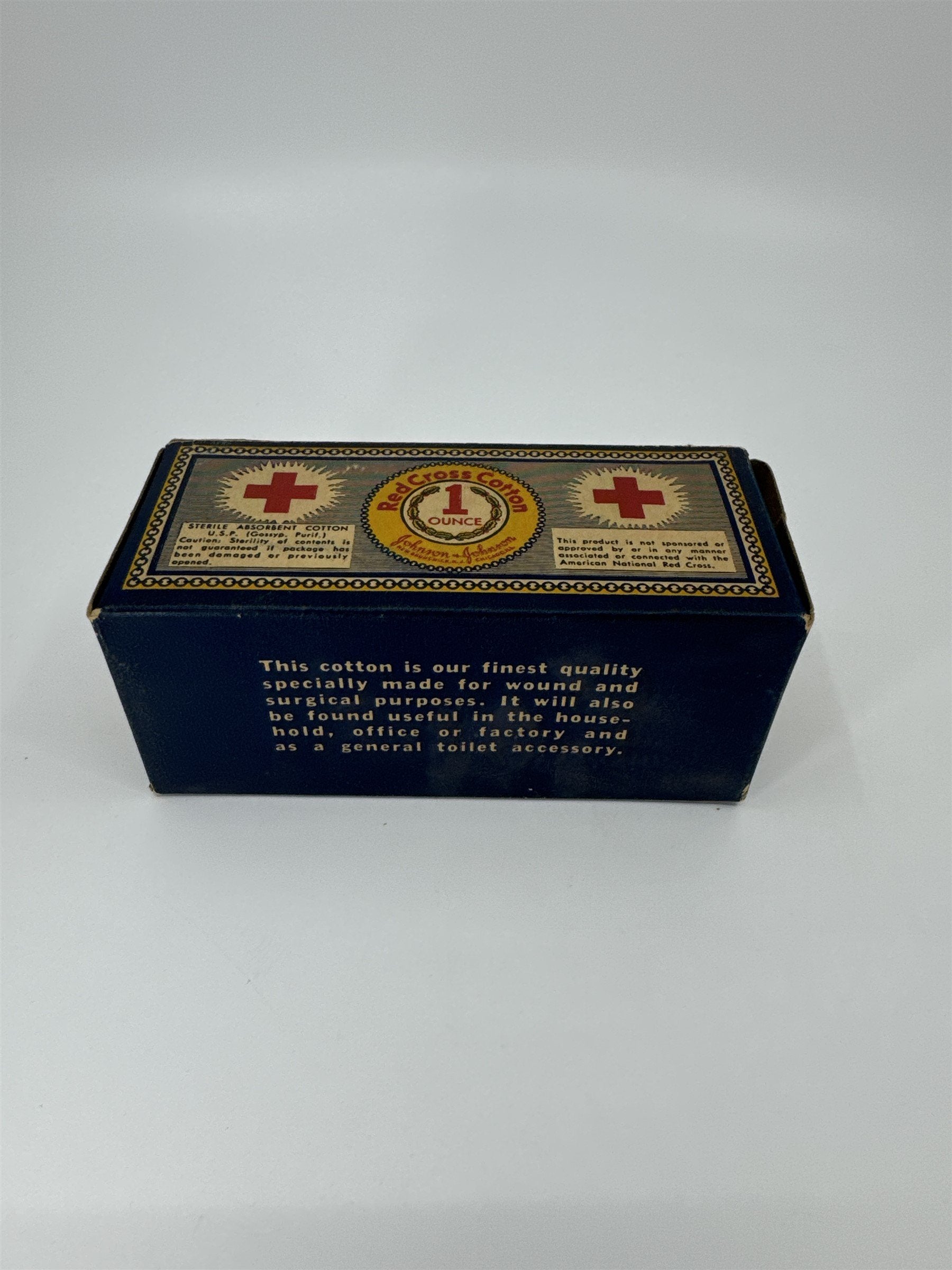 Vintage Johnson & Johnson Red Cross Cotton 1oz Box /w Original Cotton Contents