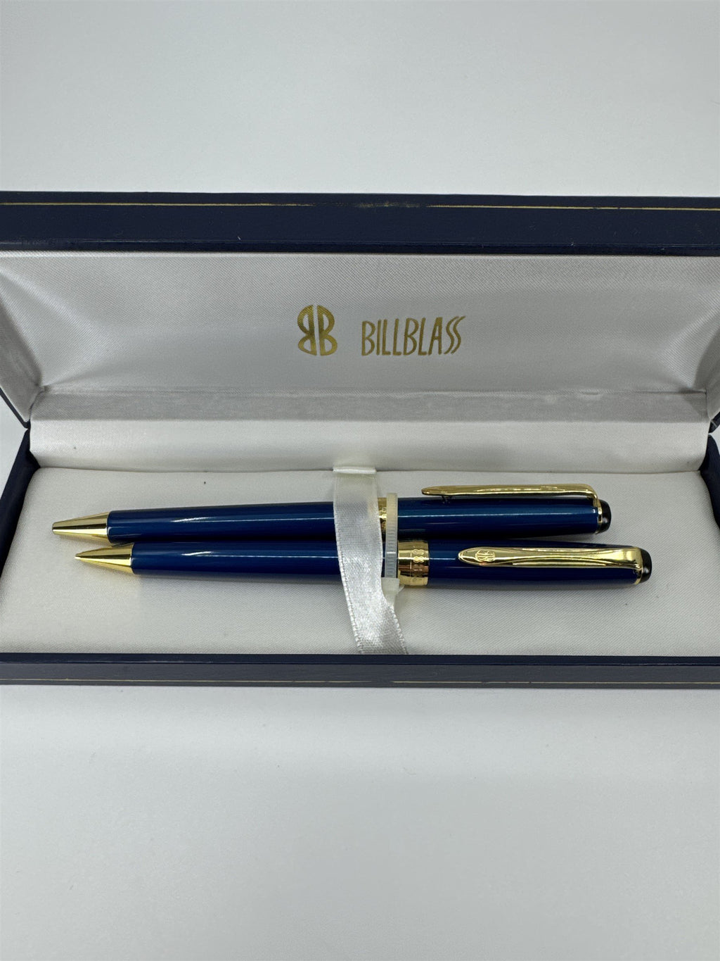 Vintage NOS Bill Blass Set of Mechanical Pencil and Ballpoint Ink Pen Royal Blue
