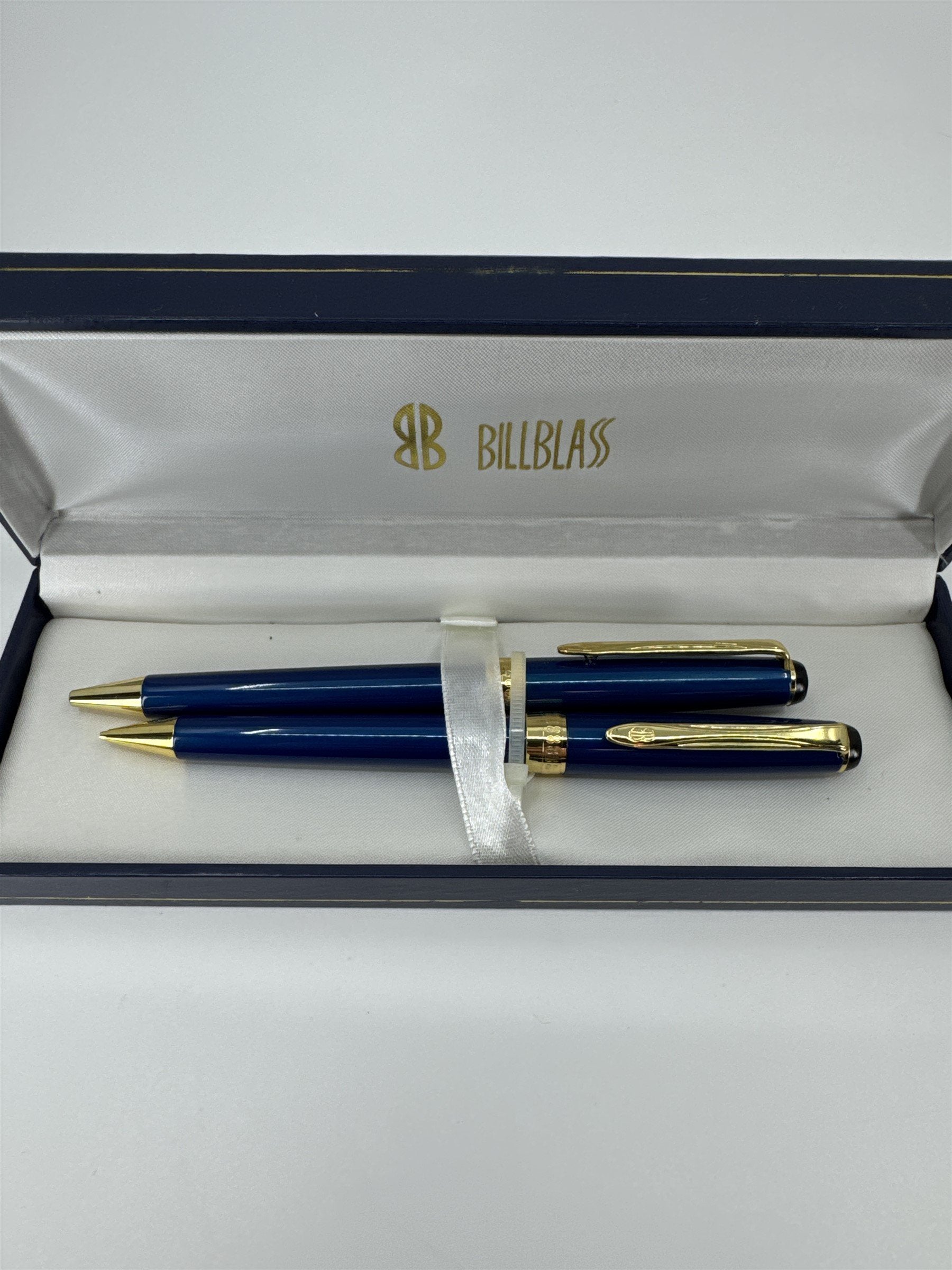 Vintage NOS Bill Blass Set of Mechanical Pencil and Ballpoint Ink Pen Royal Blue