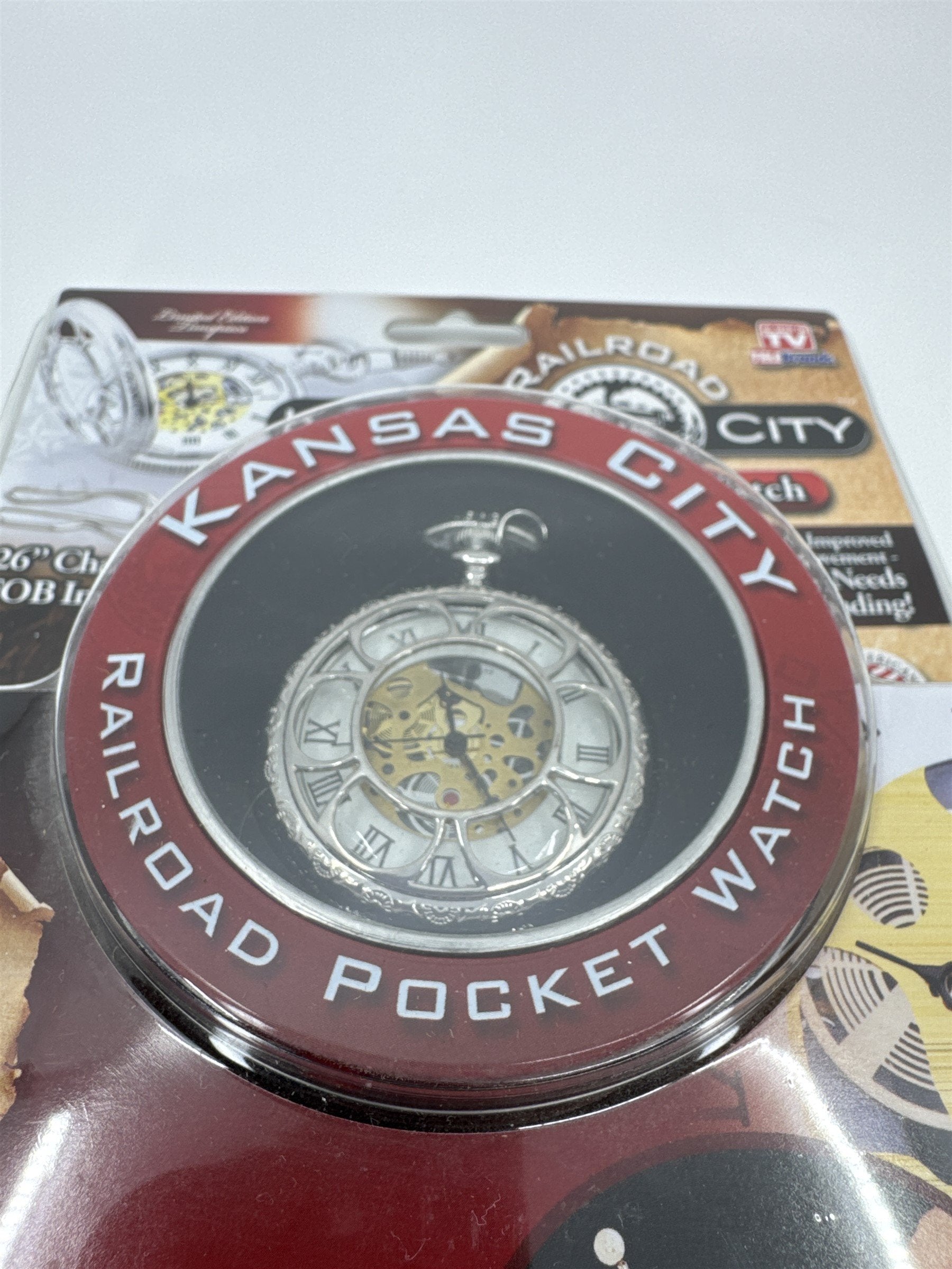 Tele Brans Kansas City Railroad Pocket Watch /w 26" Pocket Chain and FOB Quartz