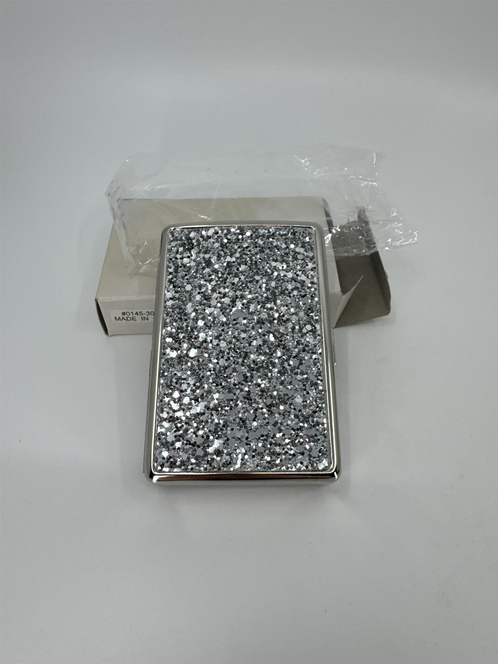 New Metal Silver Glitter Sparkle Easy Open Cigarette Case ID Wallet Money