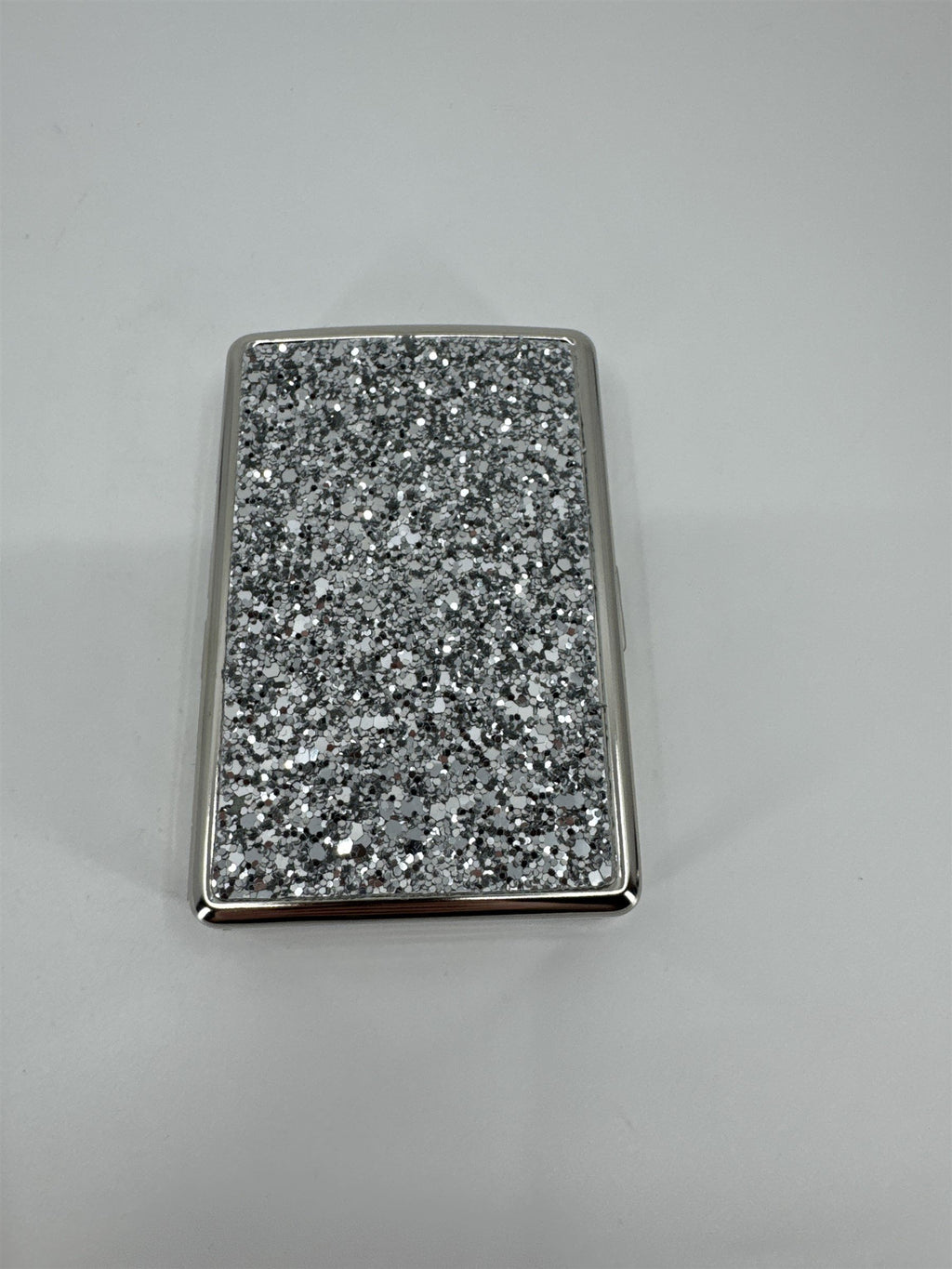 New Metal Silver Glitter Sparkle Easy Open Cigarette Case ID Wallet Money