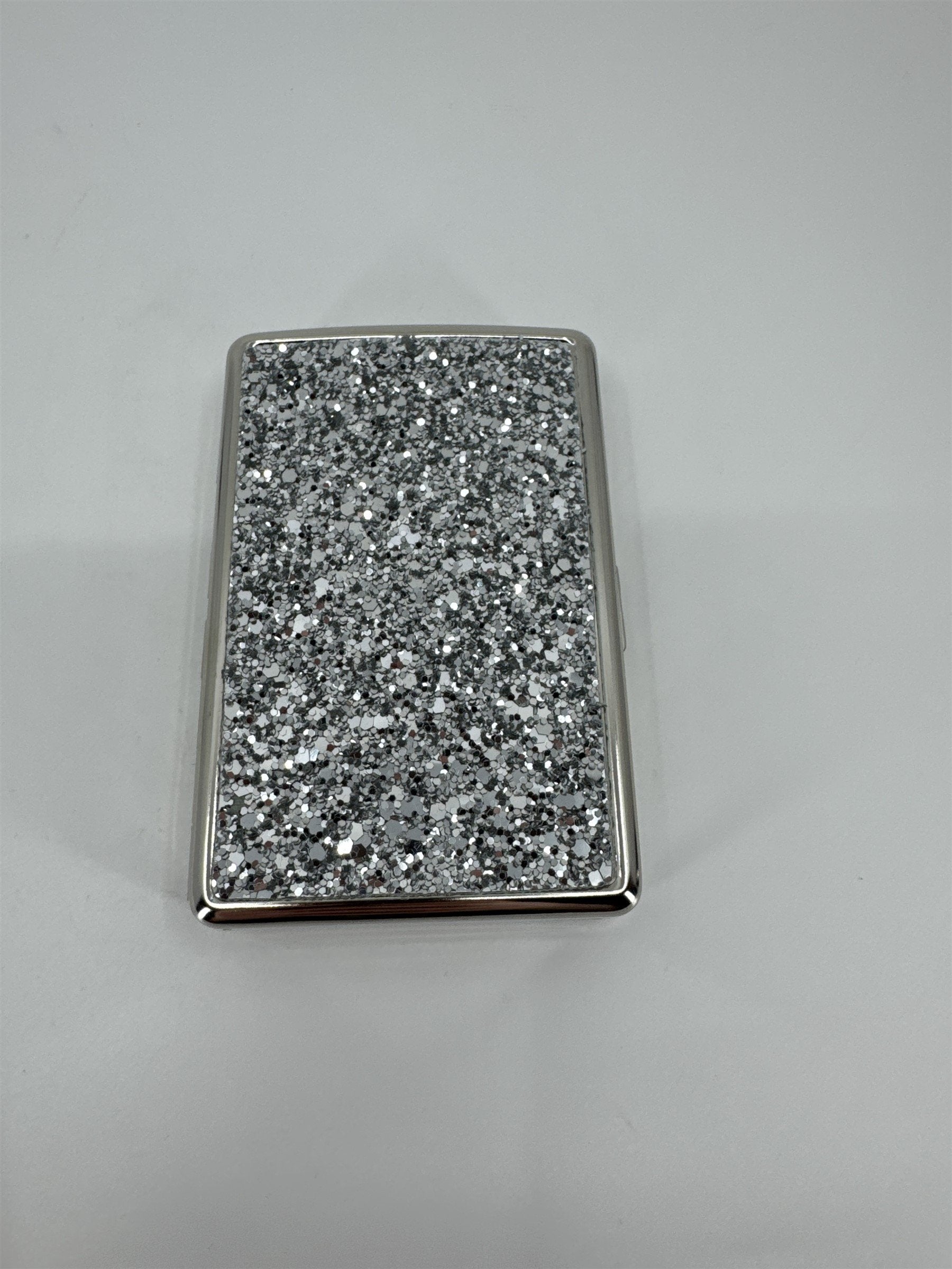 New Metal Silver Glitter Sparkle Easy Open Cigarette Case ID Wallet Money