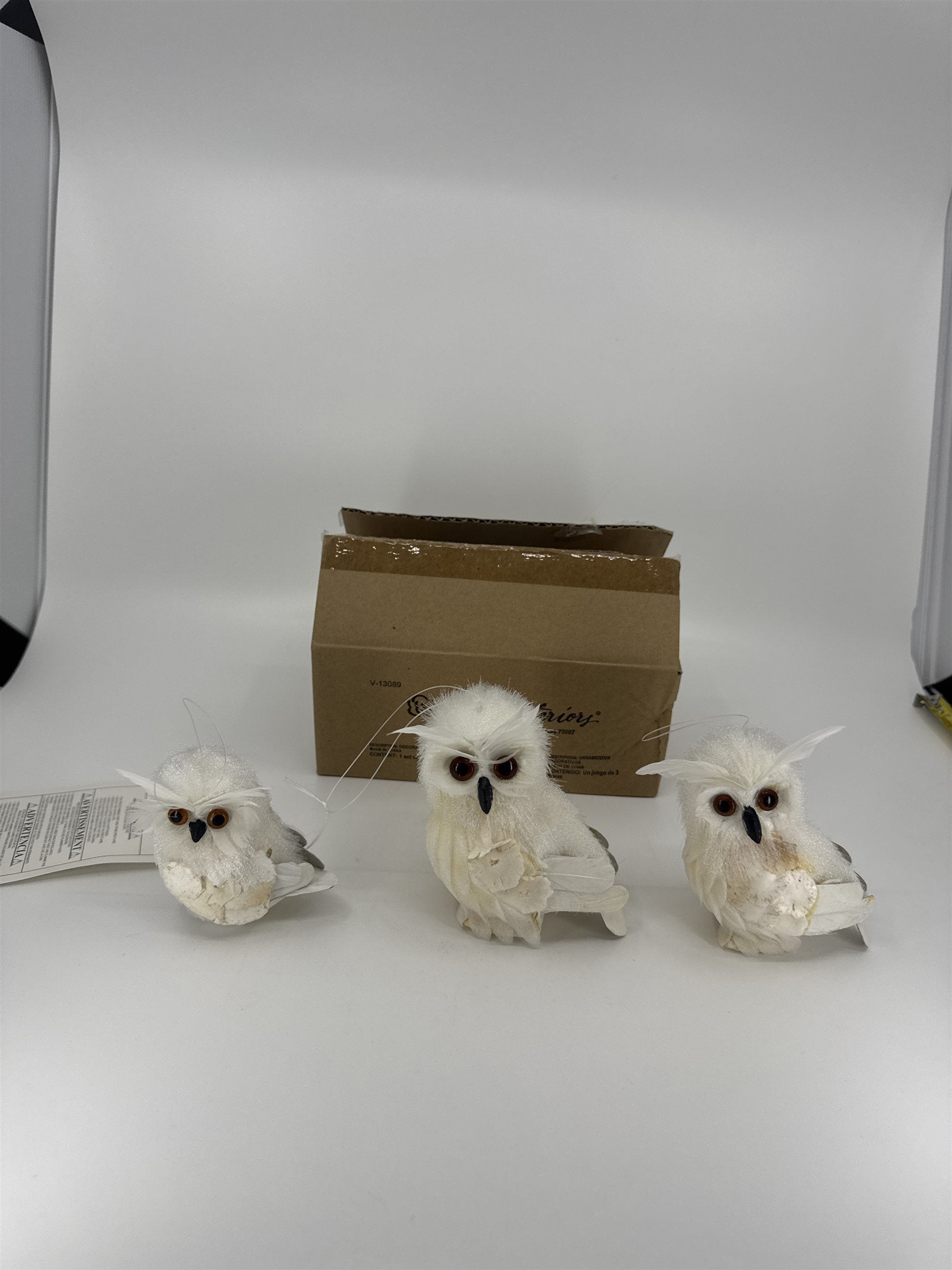 Vintage Home Interiors Set of 3 Decorative White Snowy Owl Ornaments #51141 NOS