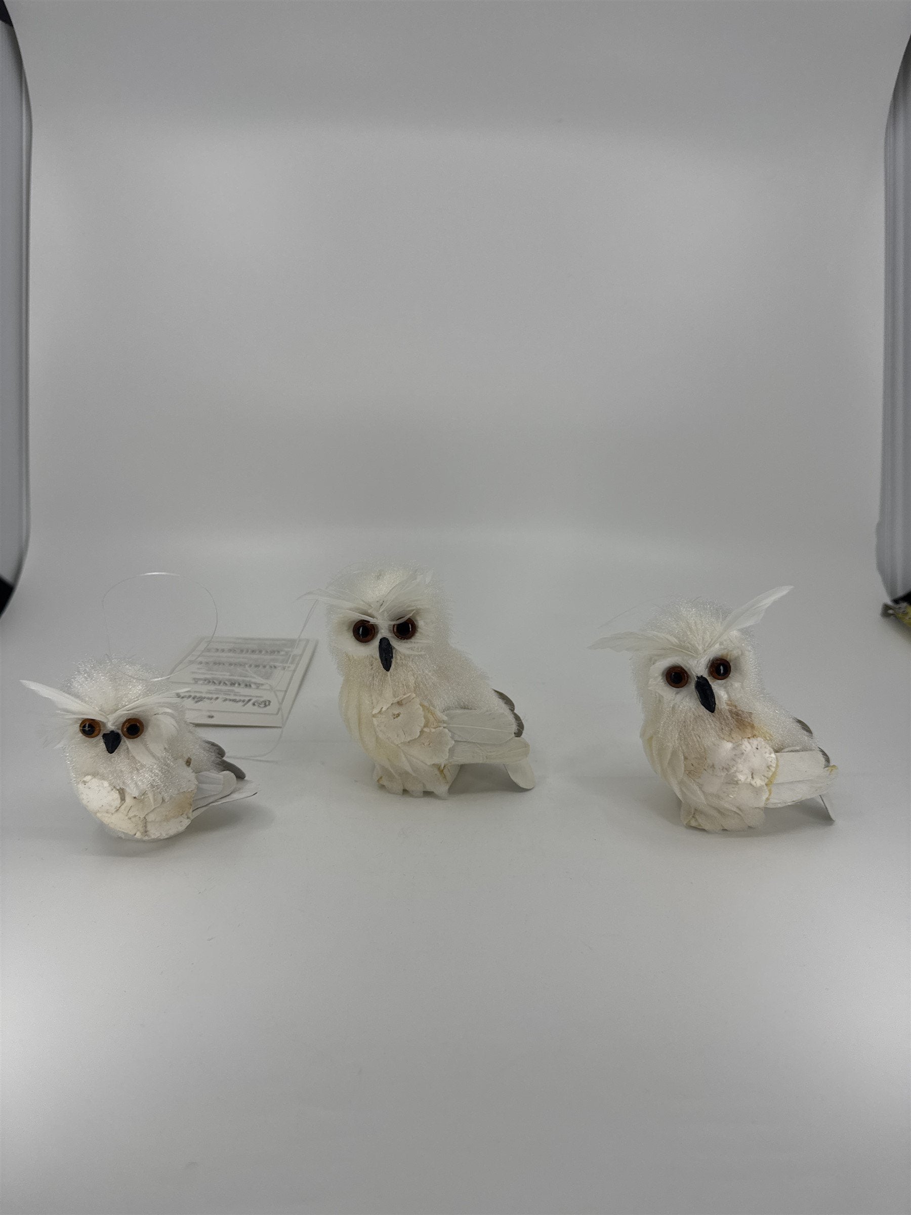 Vintage Home Interiors Set of 3 Decorative White Snowy Owl Ornaments #51141 NOS