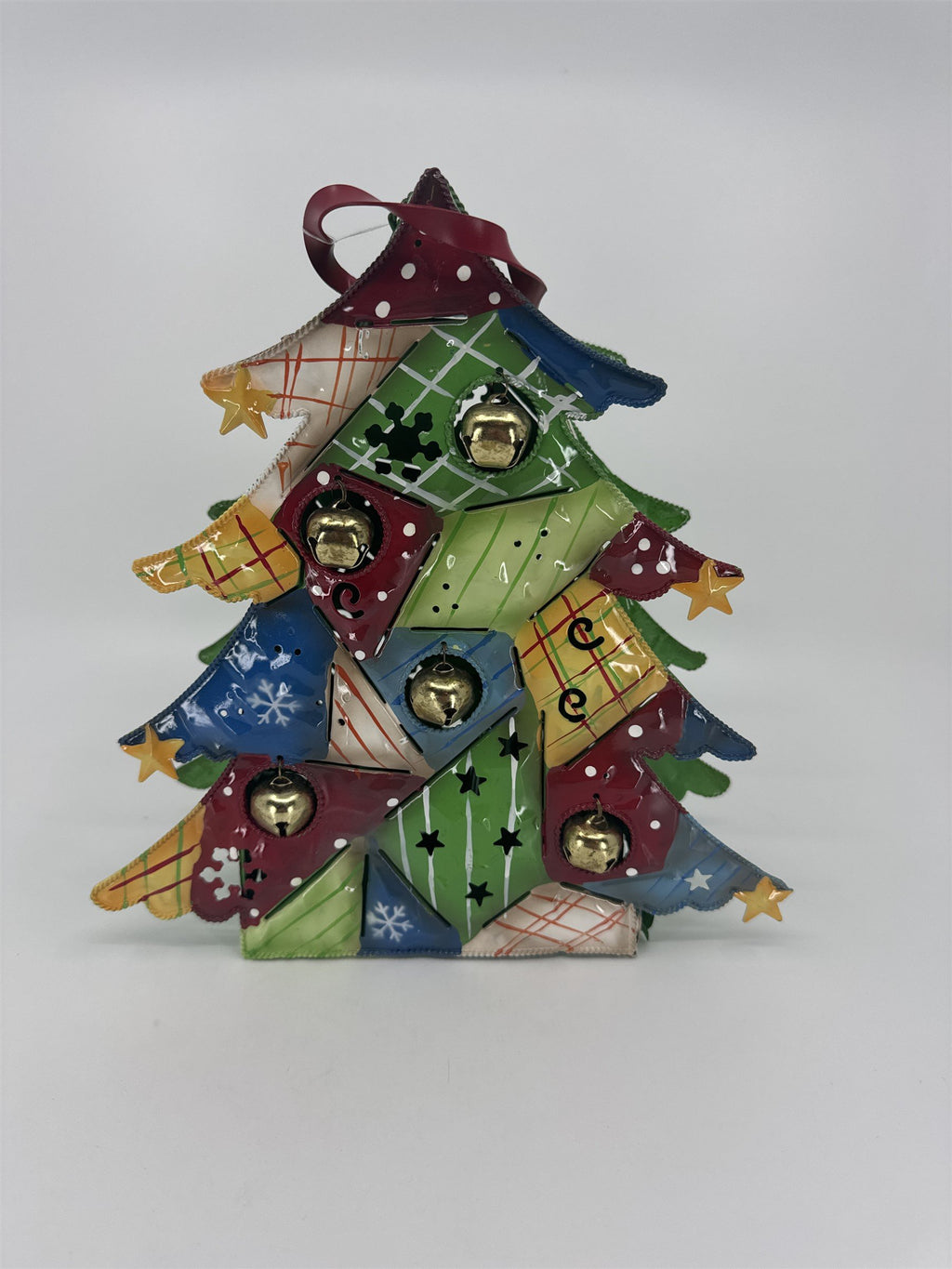 Home Interiors Metal Christmas Tree Candle Holder With Bells and Glass 59151 NOS