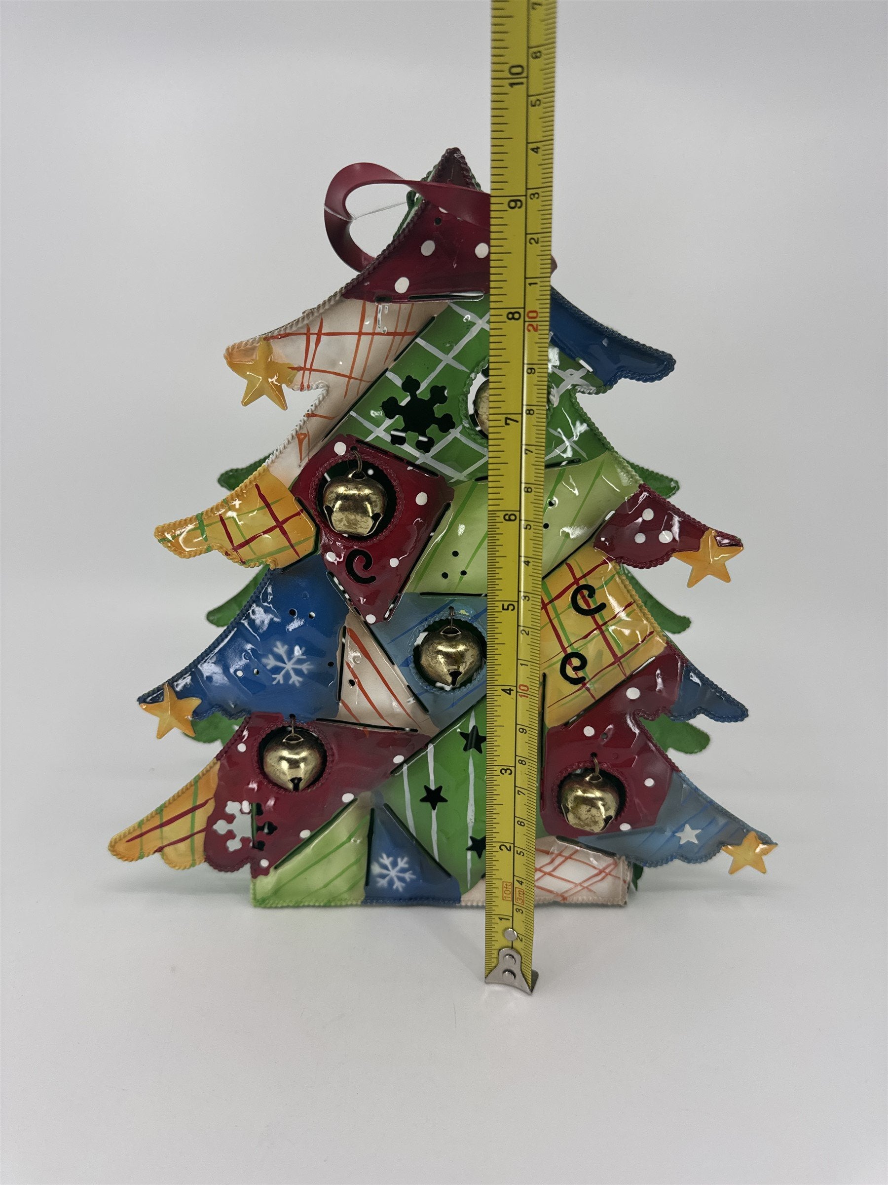 Home Interiors Metal Christmas Tree Candle Holder With Bells and Glass 59151 NOS