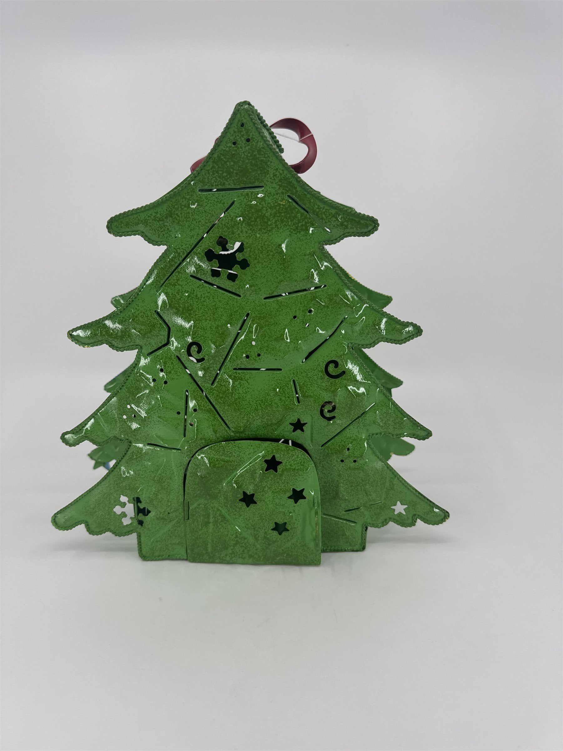 Home Interiors Metal Christmas Tree Candle Holder With Bells and Glass 59151 NOS
