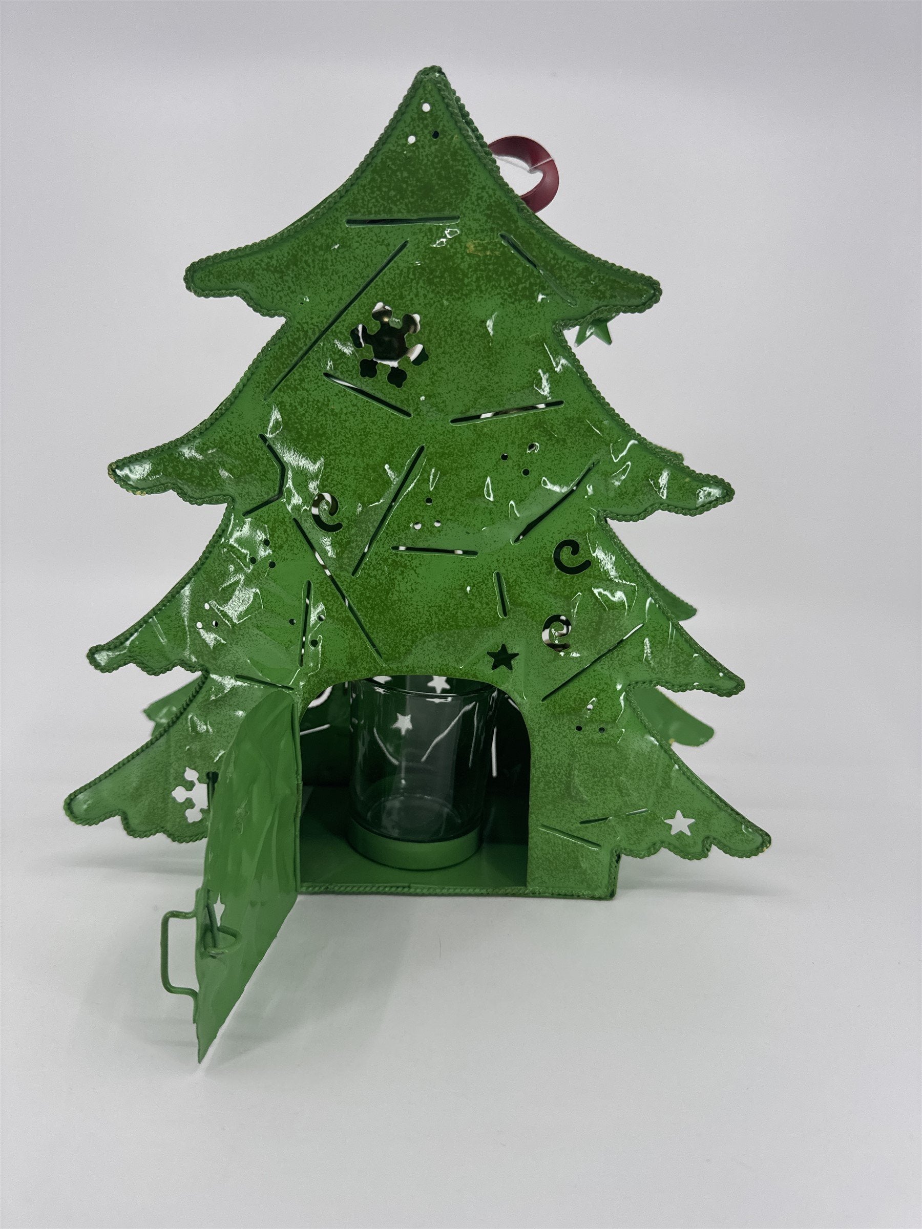 Home Interiors Metal Christmas Tree Candle Holder With Bells and Glass 59151 NOS