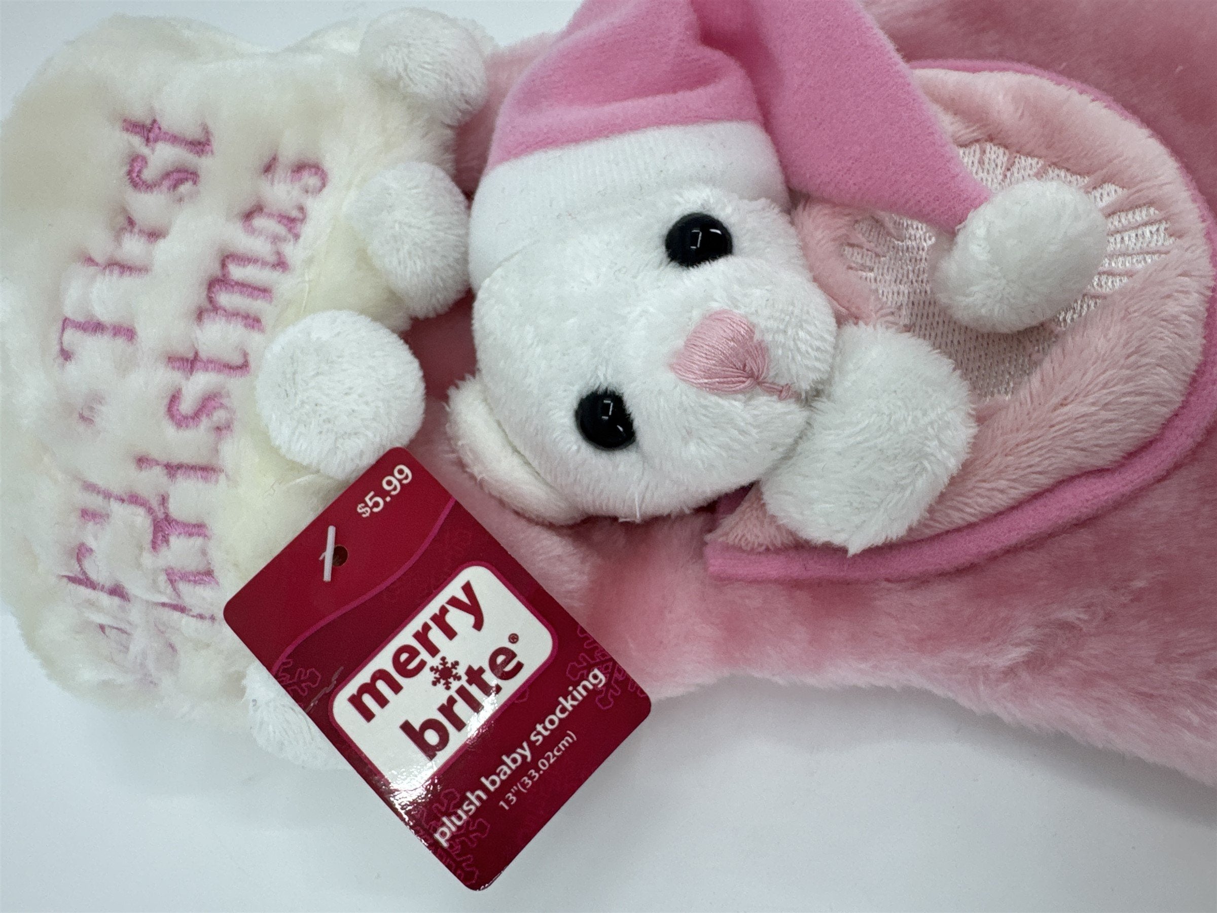 Merry Brite Baby's First Christmas Plush Baby Stocking 13" /w Mini Animal