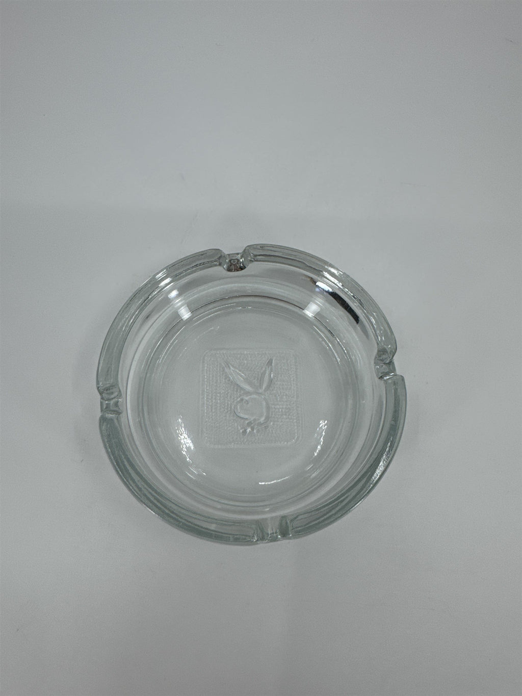 Playboy Bunny Ashtray Embossed Logo Clear Glass 4" Diameter Vintage Ashtray for4