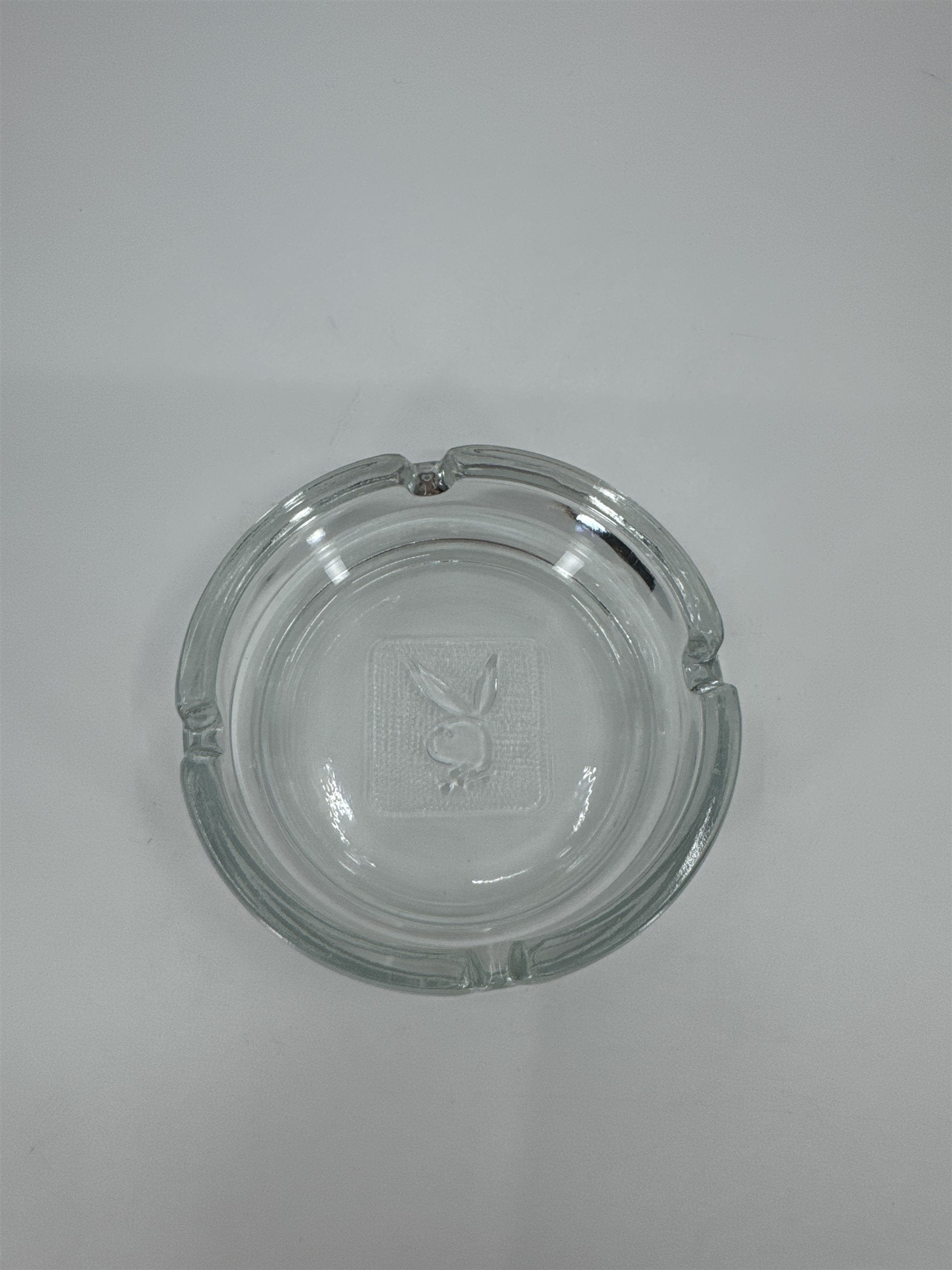 Playboy Bunny Ashtray Embossed Logo Clear Glass 4" Diameter Vintage Ashtray for4