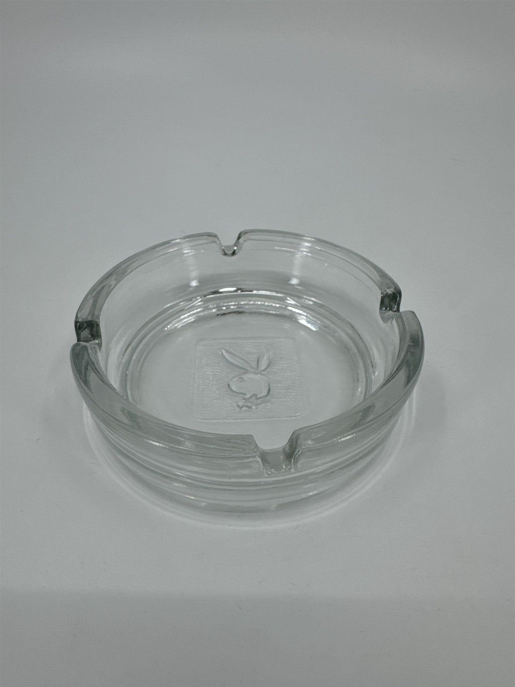 Playboy Bunny Ashtray Embossed Logo Clear Glass 4" Diameter Vintage Ashtray for4