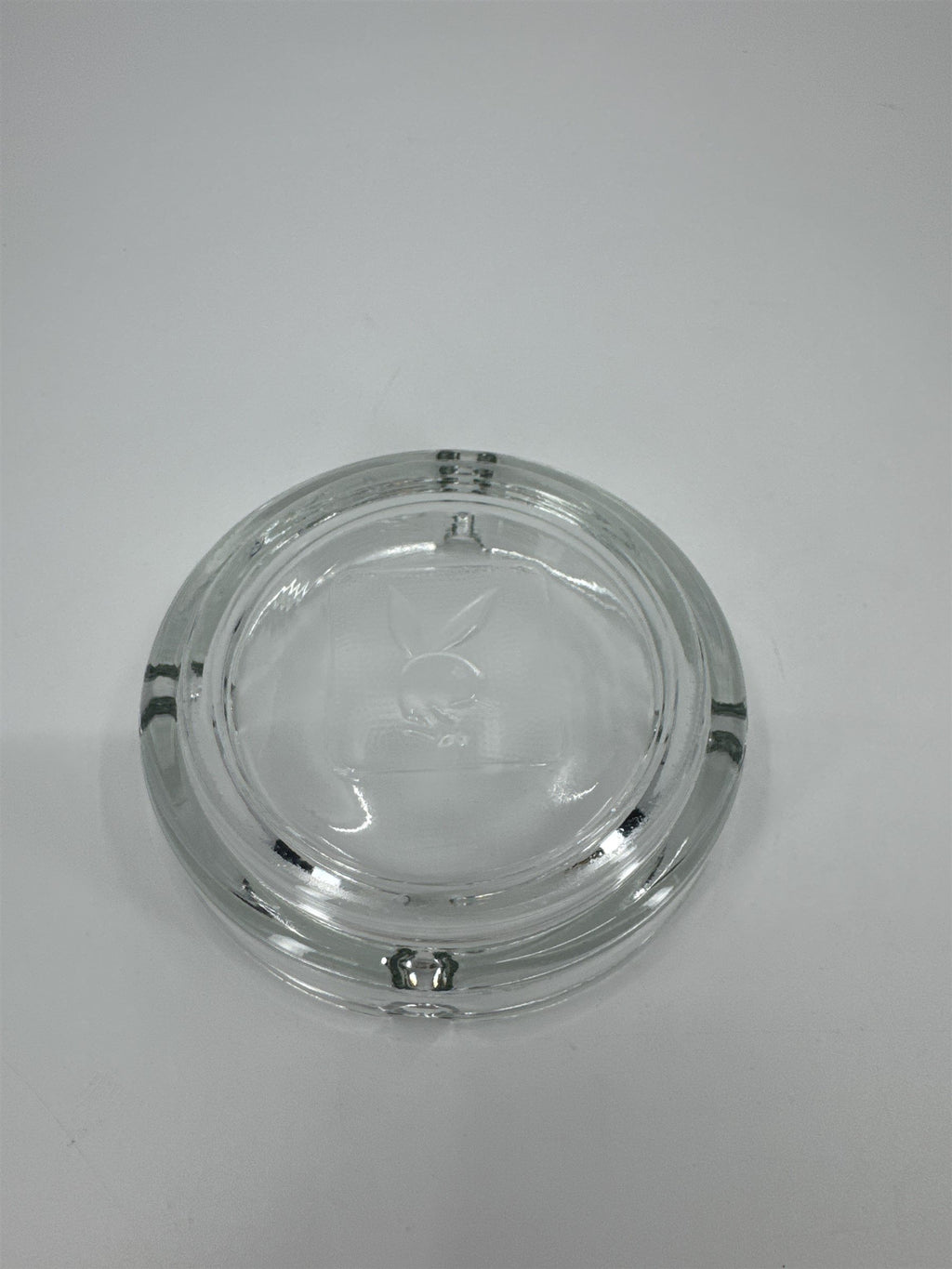 Playboy Bunny Ashtray Embossed Logo Clear Glass 4" Diameter Vintage Ashtray for4