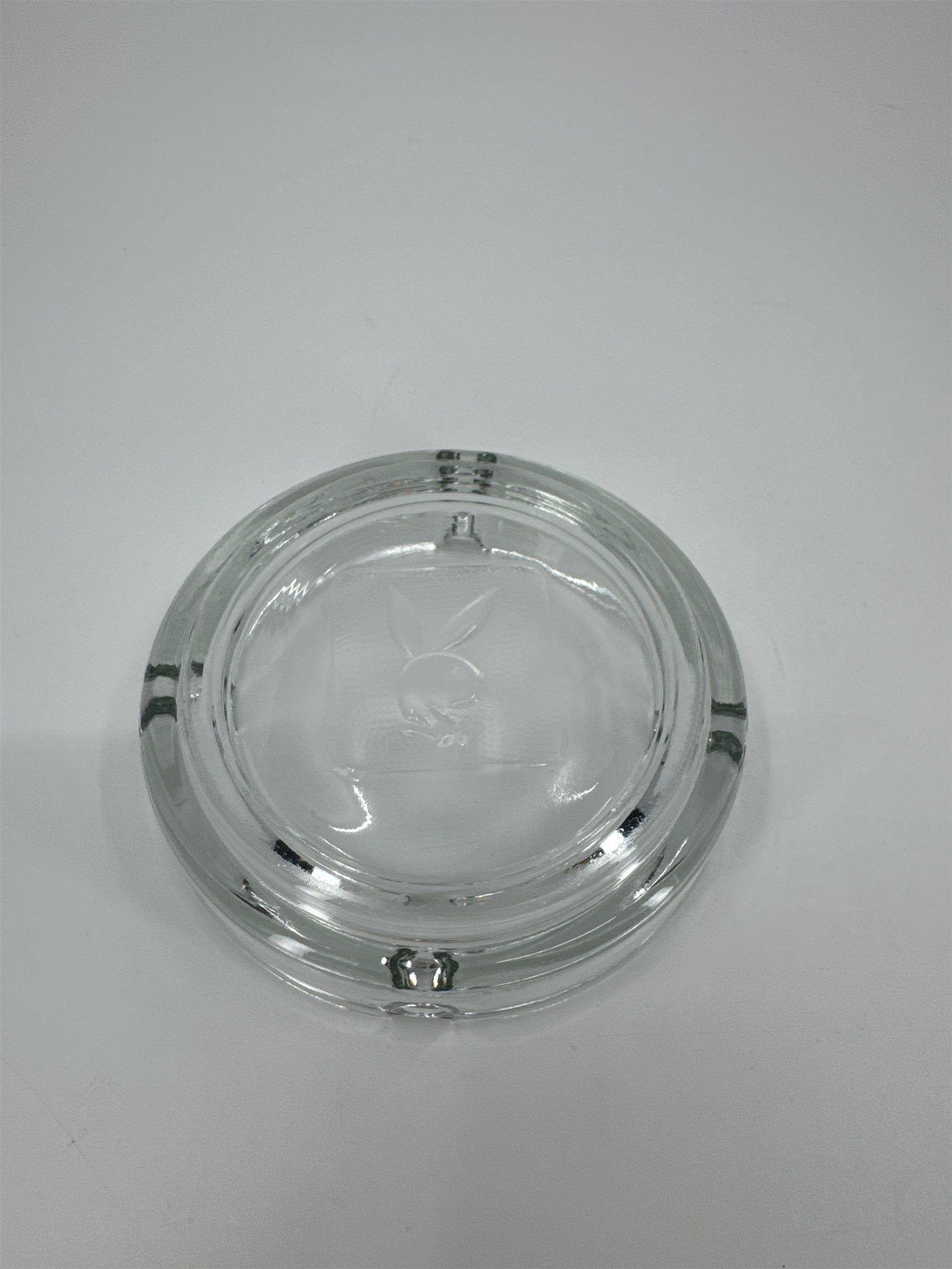 Playboy Bunny Ashtray Embossed Logo Clear Glass 4" Diameter Vintage Ashtray for4