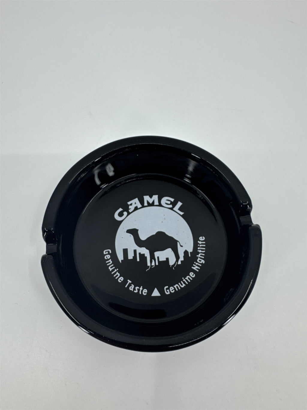 Vintage Camel Genuine Taste Genuine Nightlife Black and White Ashtray 4.25"