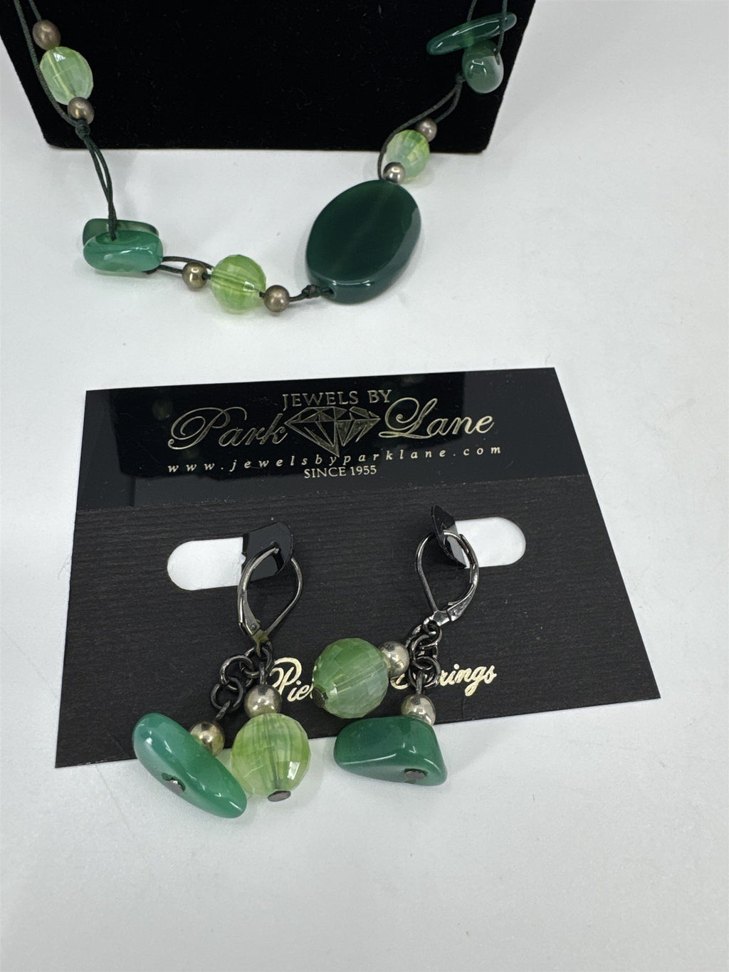 Jewels by Park Lane Necklace and Earrings Set Green Beads Faux Stones