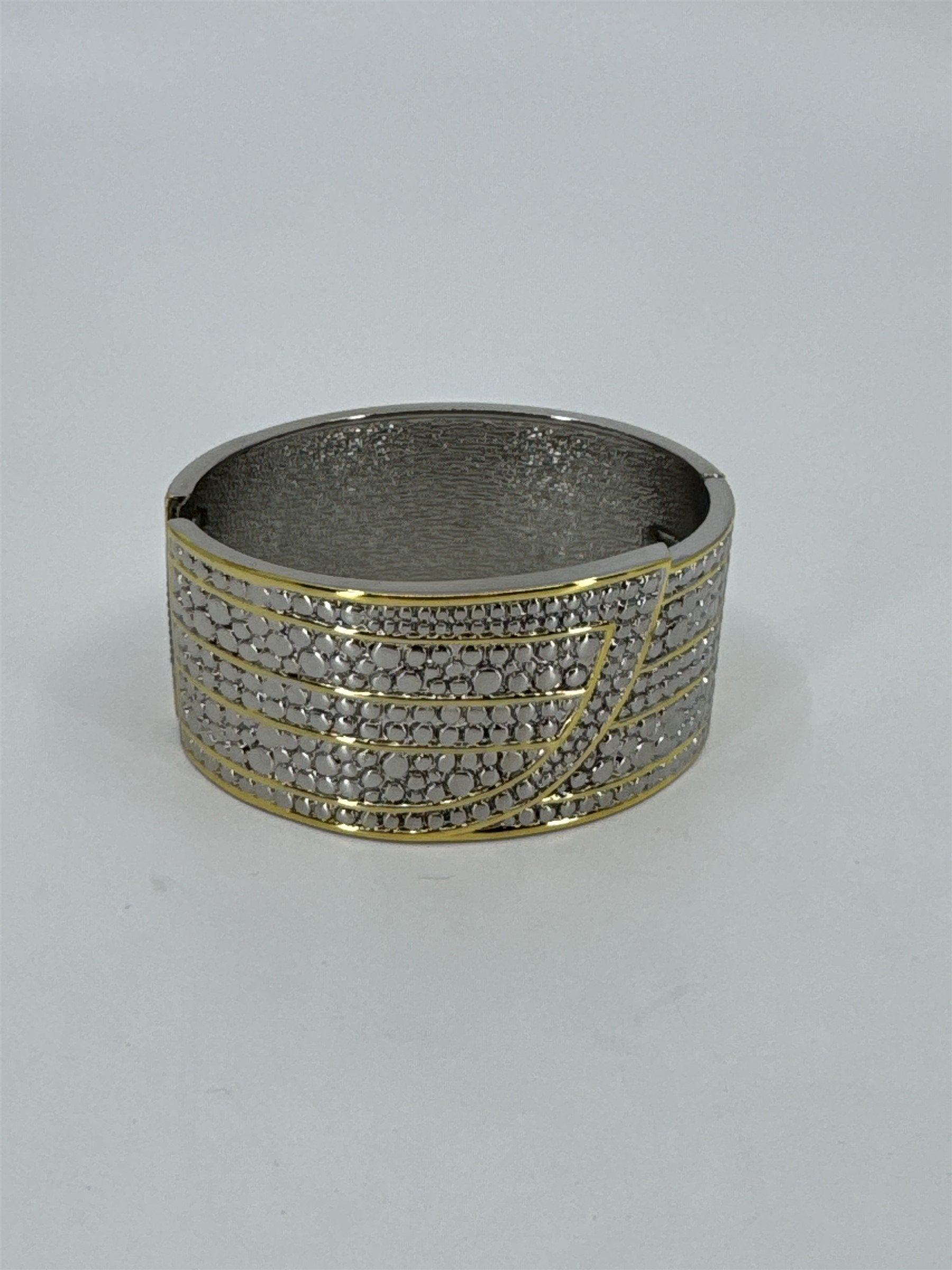 Silver and Gold Tone Alligator Crocodile Print Metal Clamp Bracelet