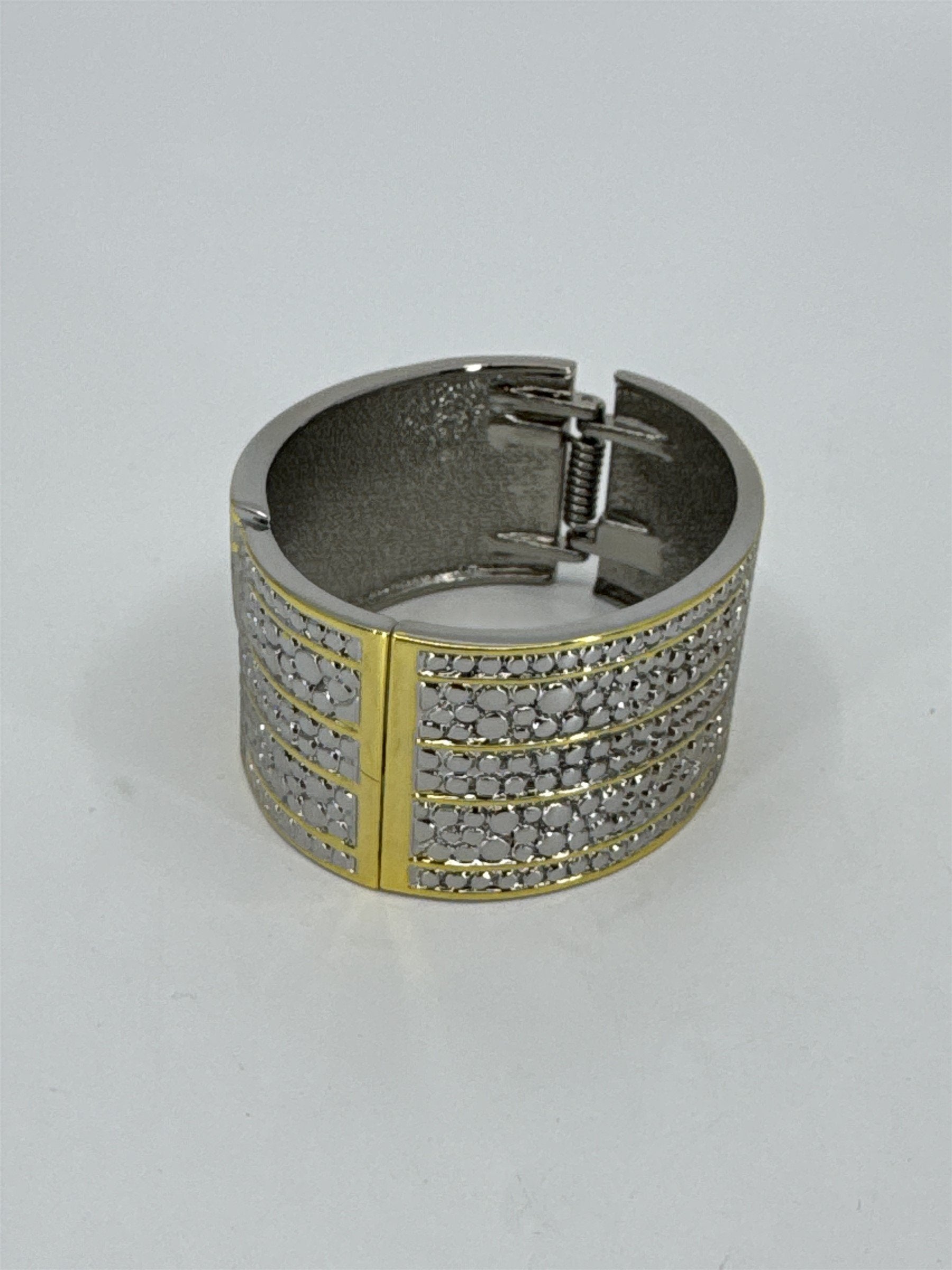 Silver and Gold Tone Alligator Crocodile Print Metal Clamp Bracelet