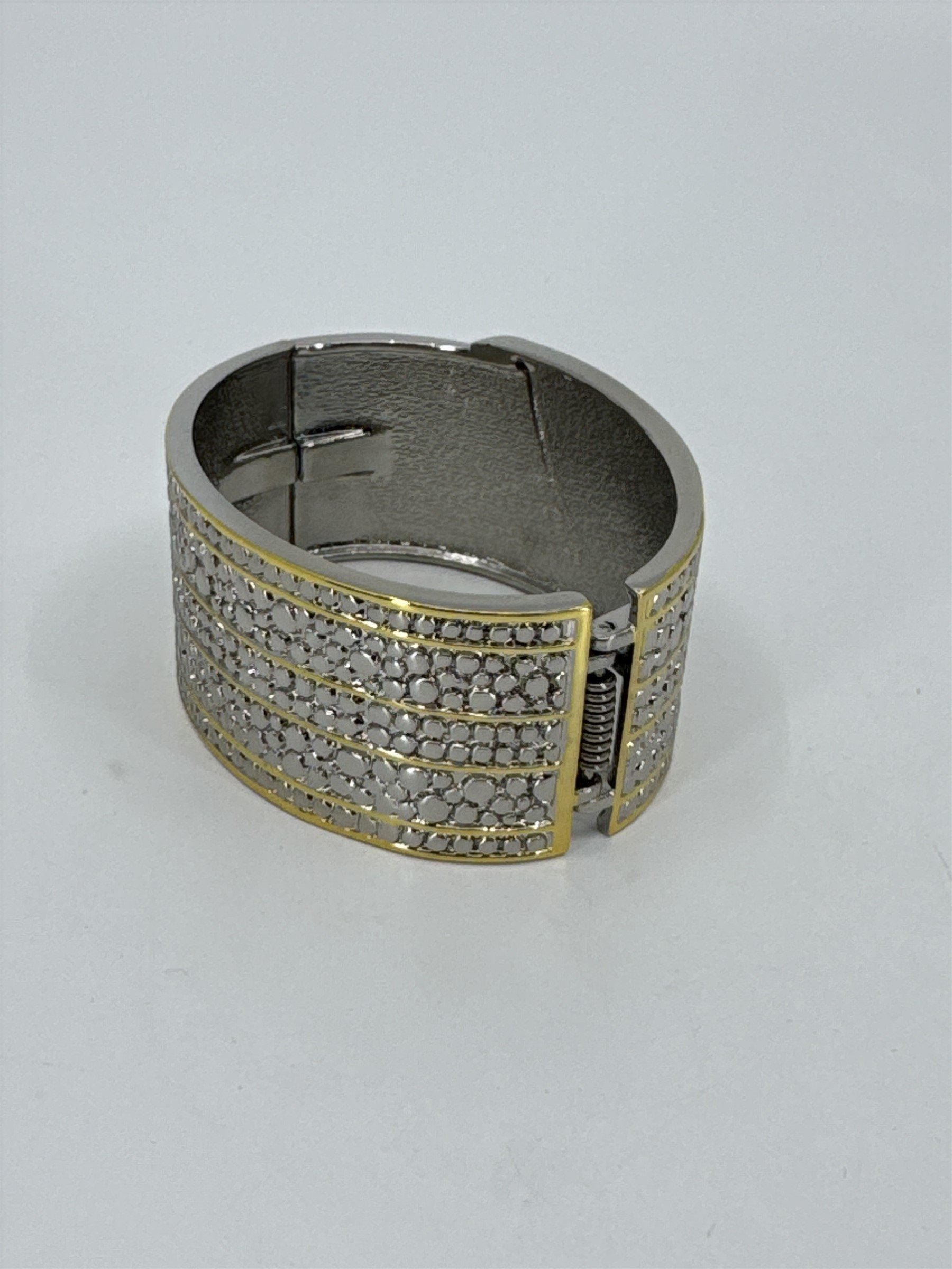 Silver and Gold Tone Alligator Crocodile Print Metal Clamp Bracelet