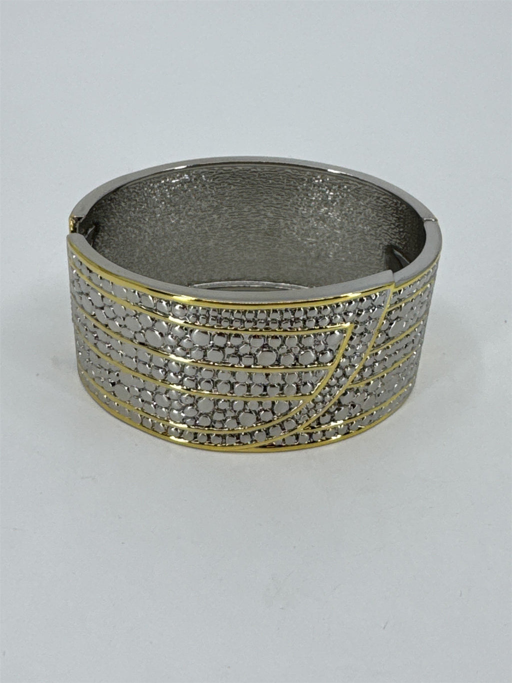 Silver and Gold Tone Alligator Crocodile Print Metal Clamp Bracelet