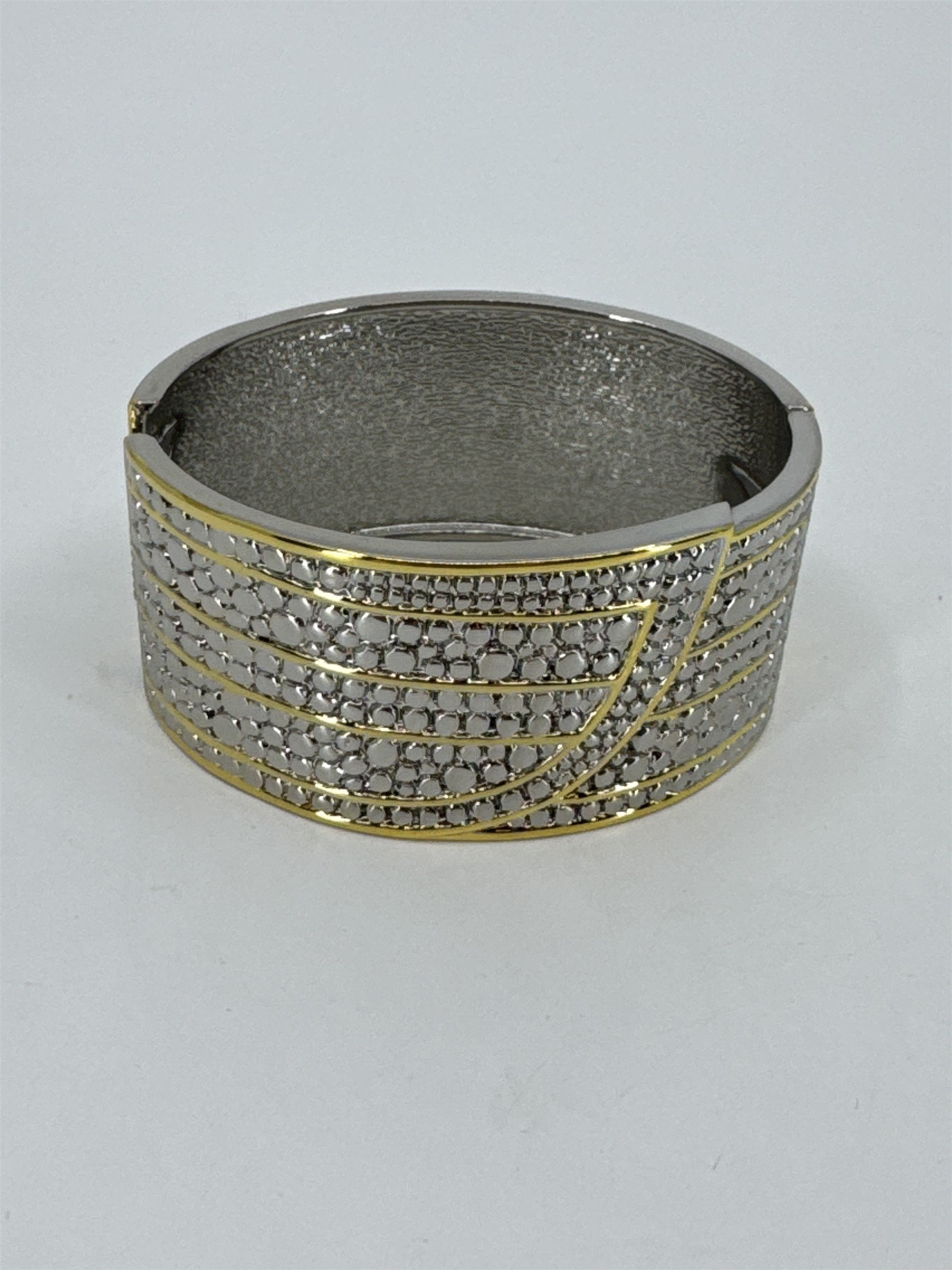 Silver and Gold Tone Alligator Crocodile Print Metal Clamp Bracelet