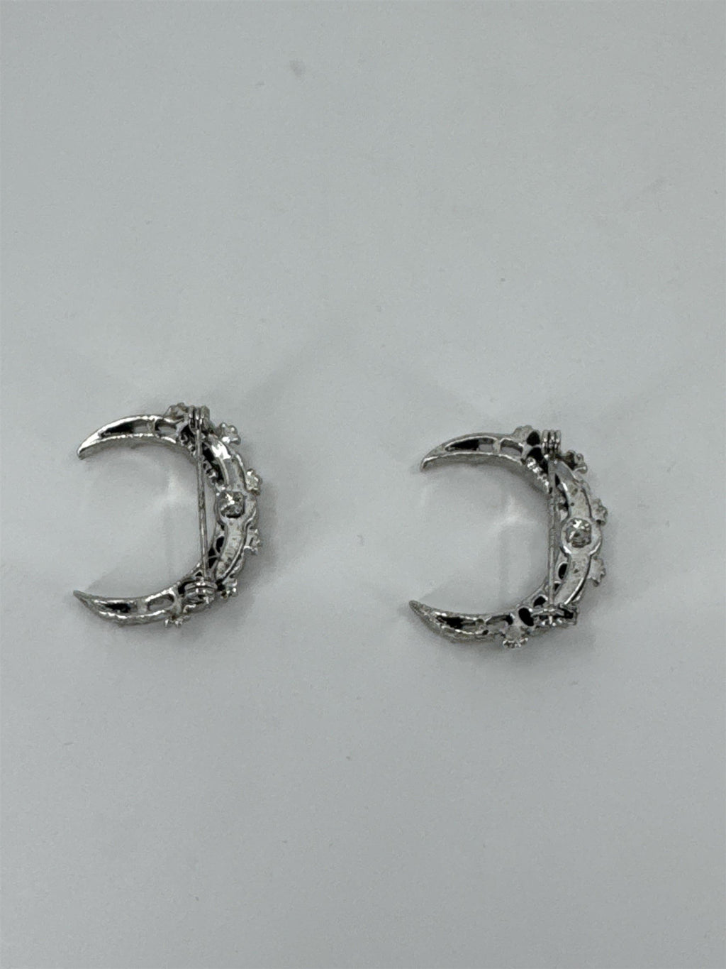 Vintage Set of 2 Signed GERRY'S Rhinestone Crescent Moon Brooch Pins Blue/Purple