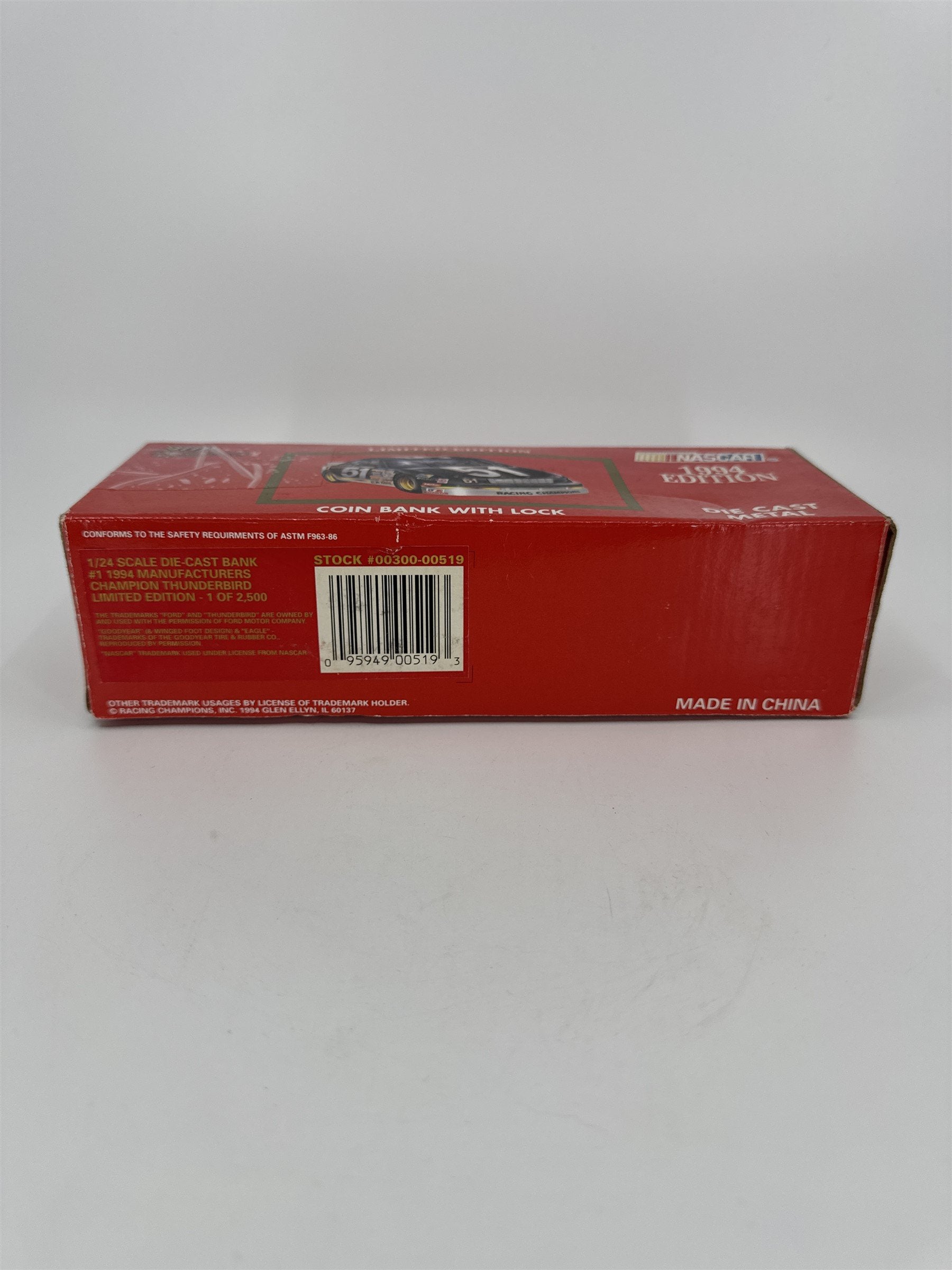 1/24 Scale Die-Cast Bank #1 1994 Champion Thunderbird 1 of 2,500 Model Bank +Key