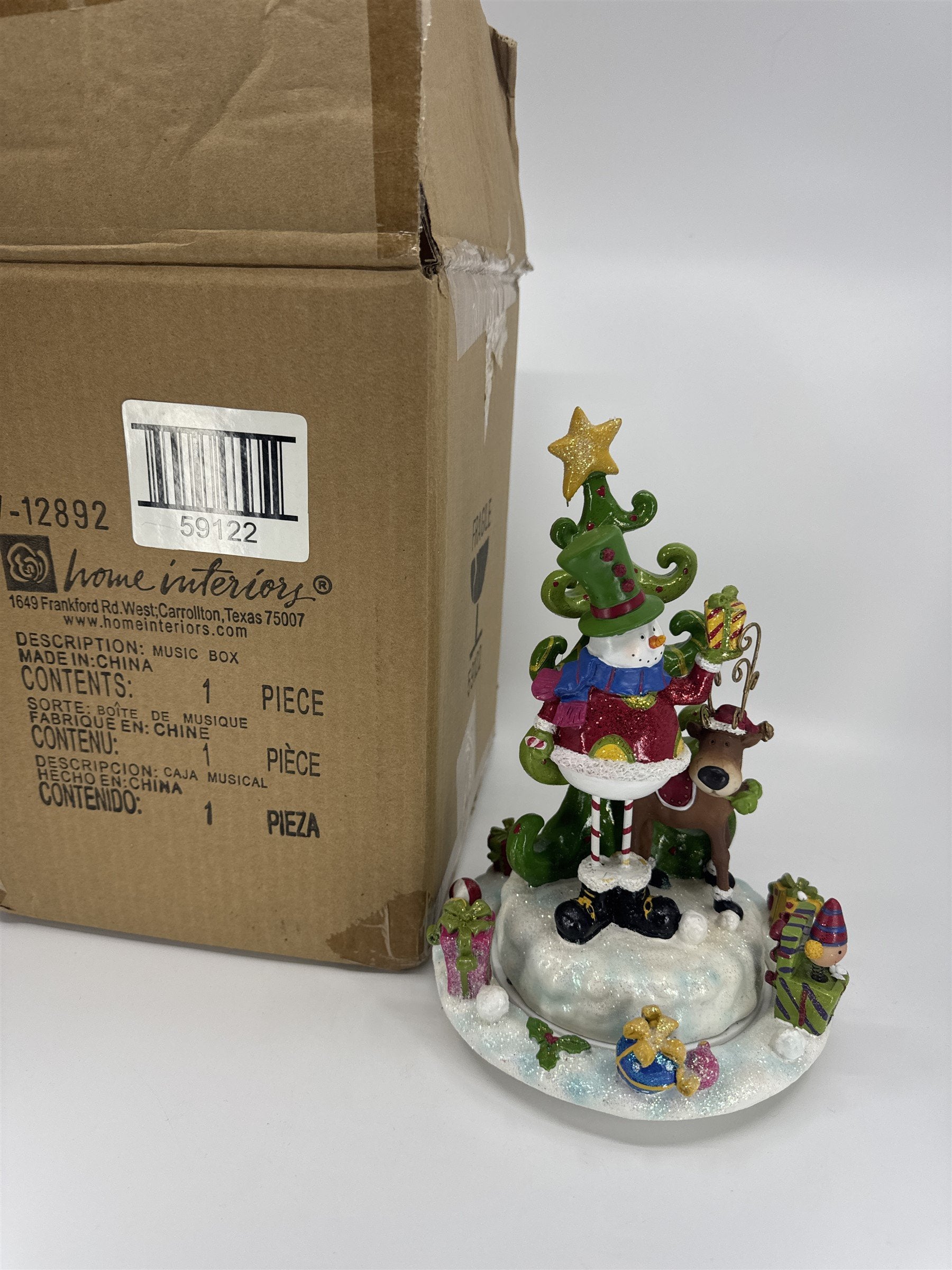 Home Interiors Snowman Christmas Tree Spinning Music Box 59122