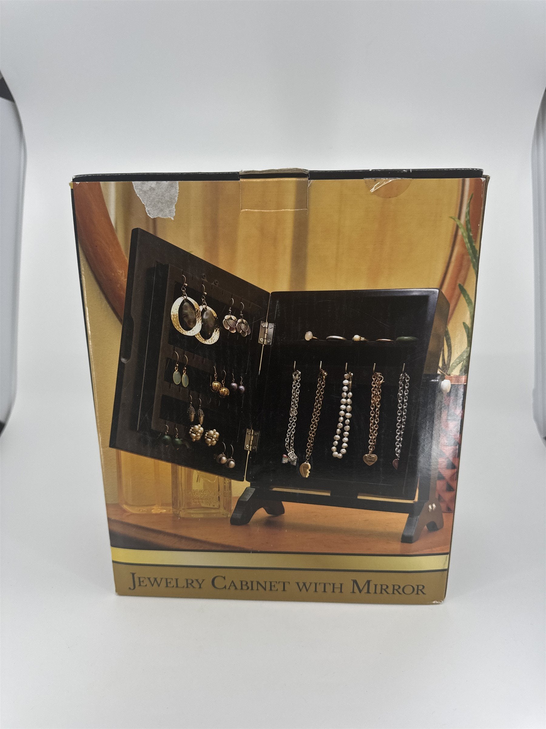 Elegant Jewelry Cabinet With Mirror Compact Table Top Jewelry Box Black