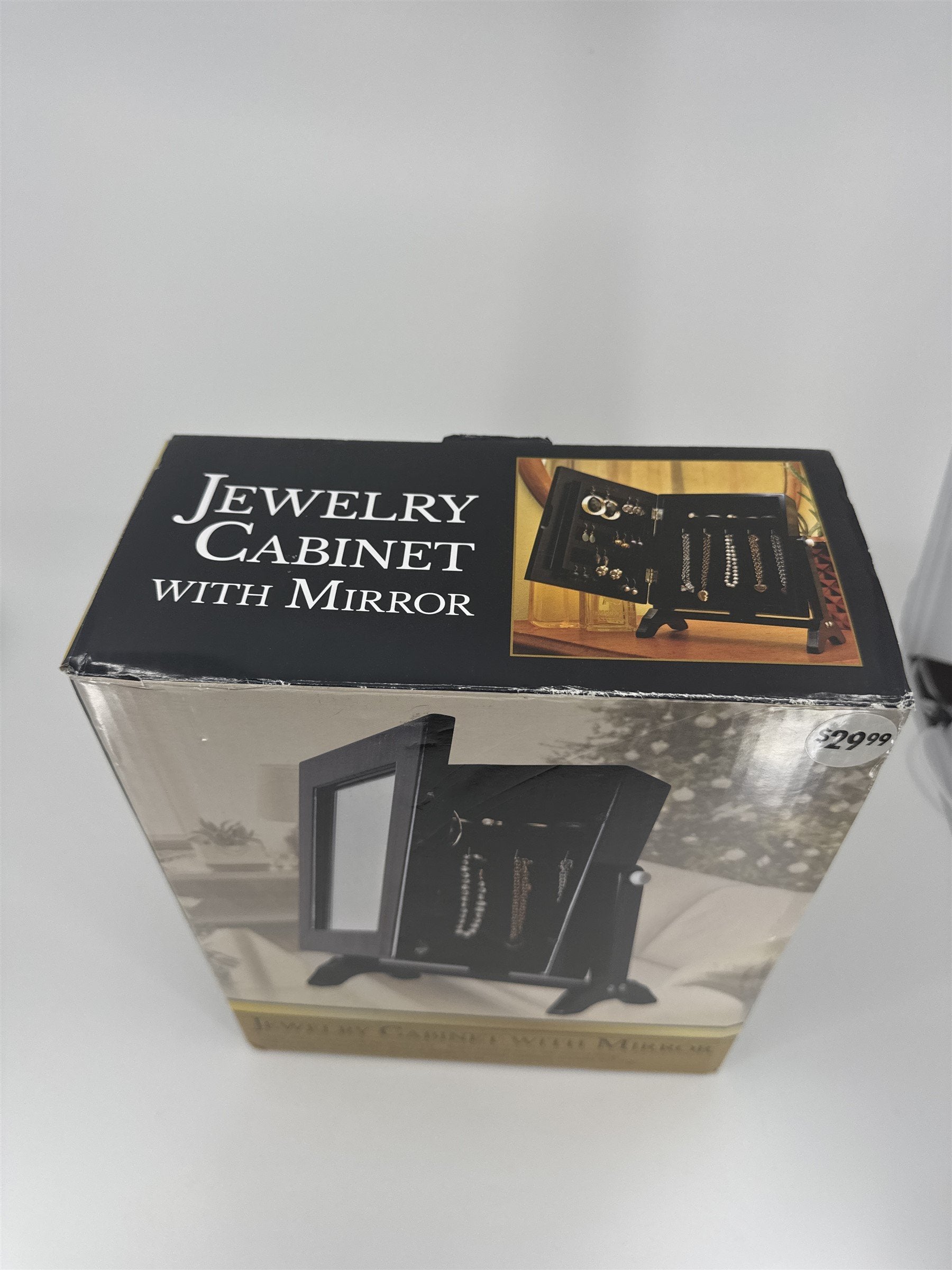 Elegant Jewelry Cabinet With Mirror Compact Table Top Jewelry Box Black