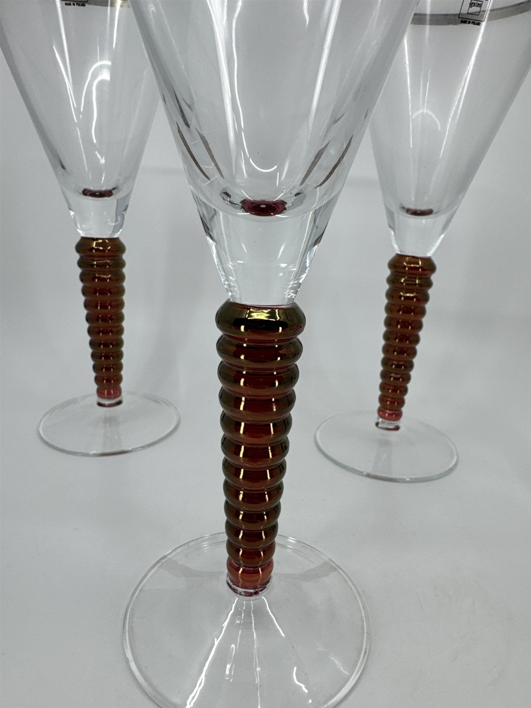 Set of 4 Laurie Gates Wine Glasses Hand Painted Mouth Blown Twisted Stems POLAND