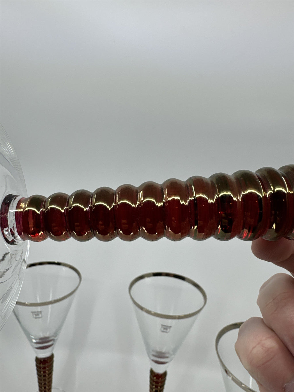 Set of 4 Laurie Gates Wine Glasses Hand Painted Mouth Blown Twisted Stems POLAND